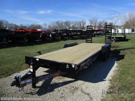 Stock #18718 New 2024 Liberty 83x22&#39; Equipment, Model: LE14K83X20+2C8SR              , 14000 lbs GVW; Number of axle(s): 2; Per axle capacity: 7000 lbs; Steel construction, Bumper hitch,   2&#39; Dove (self clean), 5&#39; Stand up Ramps (4 inch Channel, Extra wide, Close rung), Spare mount, 12k Jack, Adjustable coupler or pintle ring, 14ga Diamond plate Fenders, Radial tires, LEDs, 8 inch channel frame, 2 Dexter axles with electric brakes. Color: Black. Estimated empty weight 3550#. *Spare tire is NOT included. Sold separately.   Estimated payload capacity: 10450 lbs, Vin #5M4LE2229RF041192.  1 year Mfg Limited Warranty. Exclusions may apply. Located in Sycamore, IL 60178. All prices advertised do NOT include doc fee, taxes, title, and plate fees.   Go to www.rondotrailer.com for more information and to see our HUGE selection of inventory.  We&#39;re here to help because we&#39;re always behind you!     Tags:Equipment     Other Flatbed Heavy Equipment Trailers Equipment Equipment Trailer Flatbed Trailer .