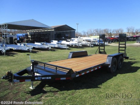 Stock #18724 New 2024 BWISE 82x18&#39; Equipment, Model: EH18-12, 12000 lbs GVW; Number of axle(s): 2; Per axle capacity: 6000 lbs; Steel construction, Bumper hitch,  Straight deck, 5&#39; Stand up ramps, 6 D-rings, Chain tray w lid, Rubrail, 8k Jack, Adjustable coupler or pintle ring, LEDs, (2) Lippert 6k 4 inch Drop axles with Slipper springs and electric brakes. Primer + powder coat Color: Black. Estimated empty weight 2695#. *Spare tire is NOT included. Sold separately.   Estimated payload capacity: 9305 lbs, Vin #58CB1EE21RC004398.  Mfg Limited Warranty. Exclusions may apply. Located in Sycamore, IL 60178. All prices advertised do NOT include doc fee, taxes, title, and plate fees.   Go to www.rondotrailer.com for more information and to see our HUGE selection of inventory.  We&#39;re here to help because we&#39;re always behind you!     Tags:Equipment     Other Flatbed Heavy Equipment Trailers Equipment Equipment Trailer Flatbed Trailer .