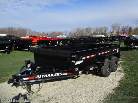 Stock #18733 New 2024 PJ Trailer 83x14&#39; Dump, Model: DLJ1472BSSK, 14000 lbs GVW; Number of axle(s): 2; Per axle capacity: 7000 lbs; Steel construction, Bumper hitch, &amp;nbsp;// DUMP &amp;amp; DRIVE ~ SPRING SALES EVENT! // $500 OFF // Extended until MAY 31st! But only while supplies last! Discount only applicable to this select model. //&amp;nbsp;Note: Trailer is here but off site at a nearby storage lot. &amp;nbsp;Please call ahead to make arrangements as extra time is needed to move the trailer back to our main location. Low Profile, Split/spreader gate, Ramps, Scissor Hoist, Tarp kit, 10k Jack, Spare mount, Adjustable coupler or Pintle ring, LEDs, 28 inch deck height, 2 Lippert Straight axles with electric brakes, 7.2 Cubic yard capacity. Primer + powder coat Color: Black. Estimated shipping weight as stated by Mfg: 3970#. *Spare tire is NOT included. Sold separately.   Estimated payload capacity: 10030 lbs, Vin #4P51D1923R1408377.  3 year Mfg Limited Warranty. Exclusions may apply. Located in Sycamore, IL 60178. All prices advertised do NOT include doc fee, taxes, title, and plate fees.   Go to www.rondotrailer.com for more information and to see our HUGE selection of inventory.  We&#39;re here to help because we&#39;re always behind you!     Tags:Dump     Other Dump Dump Trailers Dump Dump Trailer Cargo Trailer .