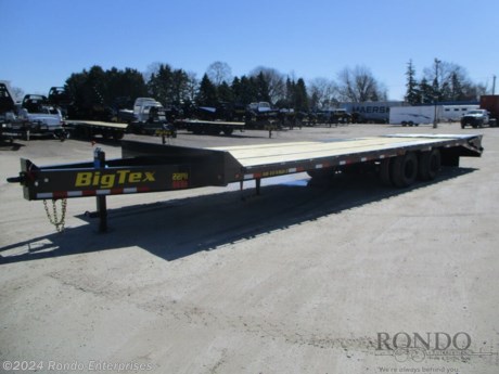Stock #18781 New 2024 Big Tex 102x30&#39; Equipment Deckover, Model: 22PH-25BK+5MR, 23900 lbs GVW; Number of axle(s): 2; Per axle capacity: 10000 lbs; Steel construction, Bumper hitch,  Low pro, 5&#39; Dove, 2 MEGA ramps, 10k Jack, 16 inch LRE Radial tires &amp; wheels, LEDs, (2) 10k Lippert oil bath axles with electric brakes. Color: Black. Estimated empty weight 6100#. *Spare tire is NOT included. Sold separately.   Estimated payload capacity: 17800 lbs, Vin #16V2F3621R6341696.  3 year Mfg Limited Warranty. Exclusions may apply. Located in Sycamore, IL 60178. All prices advertised do NOT include doc fee, taxes, title, and plate fees.   Go to www.rondotrailer.com for more information and to see our HUGE selection of inventory.  We&#39;re here to help because we&#39;re always behind you!     Tags:Equipment Equipment Deckover    Other Flatbed Heavy Equipment Trailers Equipment Equipment Trailer Flatbed Trailer Deckover.