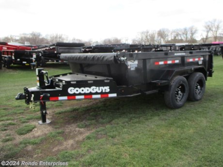 Stock #18784 New 2025 GoodGuys 83x12&#39; Dump, Model: DL712B, 14000 lbs GVW; Number of axle(s): 2; Per axle capacity: 7000 lbs; Steel construction, Bumper hitch,  Low Profile, Split/spreader gate, Ramps, Scissor Hoist wtih Gravity down, Tarp kit, 12k Jack, Adjustable coupler or pintle ring, Spare mount, 2&#39; Sides, D-rings, 7 ga Floor w 12 inch on center crossmembers, 16 inch Radial tires, 8 inch I-beam 10#, LEDs, 2 Lippert Straight spring axles with electric brakes, 7.2 Cubic yard capacity. Powder coat Color: Black. Estimated empty weight 4000#. *Spare tire is NOT included. Sold separately.   Estimated payload capacity: 10000 lbs, Vin #7TTBD1226ST001576.  Mfg Limited Warranty. Exclusions may apply. Located in Sycamore, IL 60178. All prices advertised do NOT include doc fee, taxes, title, and plate fees.   Go to www.rondotrailer.com for more information and to see our HUGE selection of inventory.  We&#39;re here to help because we&#39;re always behind you!     Tags:Dump     Other Dump Dump Trailers Dump Dump Trailer Cargo Trailer .