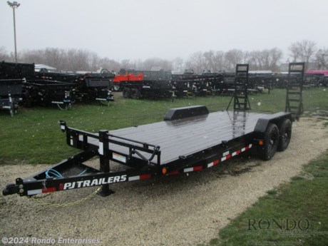 Stock #18798 New 2023 PJ Trailer 83x20&#39; Equipment, Model: CCJ2072BSBK, 14000 lbs GVW; Number of axle(s): 2; Per axle capacity: 7000 lbs; Steel construction, Bumper hitch, A-MAY-zing Spring Sale!&amp;nbsp;April showers have come and gone. And now May is blooming with DEALS! While supplies last - Don&amp;apos;t delay! Scratch &amp; Dent Special! -2&#39; Dove, Stand up ramps, Spare mount, 10k Jack, Adjustable Coupler or pintle ring, LEDs, 2 Dexter axles with electric brakes. Primer + Powder coat Color: Black. Estimated empty weight 3000#. *Spare tire is NOT included. Sold separately. *Price reflects discount for age/paint issues/minor scratches &amp; fading.  Estimated payload capacity: 11000 lbs, Vin #4P51C2520P4000977.  3 year Mfg Limited Warranty. Exclusions may apply. Located in Sycamore, IL 60178. All prices advertised do NOT include doc fee, taxes, title, and plate fees.   Go to www.rondotrailer.com for more information and to see our HUGE selection of inventory.  We&#39;re here to help because we&#39;re always behind you!     Tags:Equipment     Other Flatbed Heavy Equipment Trailers Equipment Equipment Trailer Flatbed Trailer .