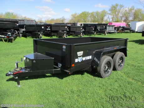 Stock #18809 New 2024 BWISE 72x10&#39; Dump, Model: DTR610LP-7-D, 7000 lbs GVW; Number of axle(s): 2; Per axle capacity: 3500 lbs; Steel construction, Bumper hitch,  Low profile, 3 inch Single cylinder, 1 piece Tailgate (spreader or fold down), 17 inch Sides, 5k Jack, 2 5/16 inch A-frame coupler, Radial tires, 2 Lippert axles with electric brakes, 3.3 Cubic yard capacity. Color: Black. Estimated shipping weight as stated by Mfg: 1820#. *Spare tire is NOT included. Sold separately.   Estimated payload capacity: 5180 lbs, Vin #58CB1DA28RC004947.  Mfg Limited Warranty. Exclusions may apply. Located in Sycamore, IL 60178. All prices advertised do NOT include doc fee, taxes, title, and plate fees.   Go to www.rondotrailer.com for more information and to see our HUGE selection of inventory.  We&#39;re here to help because we&#39;re always behind you!     Tags:Dump     Other Dump Dump Trailers Dump Dump Trailer Cargo Trailer .