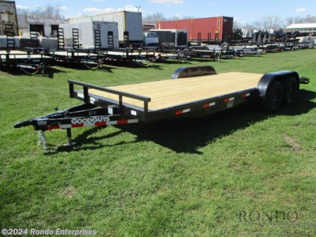 Stock #18821 New 2025 GoodGuys 83x20&#39; Car Hauler, Model: CC520B, 7000 lbs GVW; Number of axle(s): 2; Per axle capacity: 3500 lbs; Steel construction, Bumper hitch,  2&#39; Dove (steel), Slide in ramps (rear), Treated Wood, 5k Swivel Jack, 2 inch A-frame coupler, LEDs, 2 Lippert axles with electric brakes. Primer + Liquid paint Color: Black. Estimated empty weight 2200#. *Spare tire is NOT included. Sold separately.   Estimated payload capacity: 4800 lbs, Vin #7TTBC2028ST001591.  Mfg Limited Warranty. Exclusions may apply. Located in Sycamore, IL 60178. All prices advertised do NOT include doc fee, taxes, title, and plate fees.   Go to www.rondotrailer.com for more information and to see our HUGE selection of inventory.  We&#39;re here to help because we&#39;re always behind you!     Tags:Car Hauler     Car Car Car Haulers Carhauler Car Hauler Flatbed Trailer Race Car Hauler.