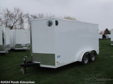 Stock #18843 New 2024 Darkhorse 7x14&#39; Enclosed Cargo, Model: DHW7X14TA35, 7000 lbs GVW; Number of axle(s): 2; Per axle capacity: 3500 lbs; Steel construction, Bumper hitch,  2500 Series - Cargo doors, 36 inch Side door, 6 inch Extra height, 18 inch Wedge nose, 3/8 inch plywood Walls, Stab Jacks, Side Vents, 16 inch on center Hat post Walls/Floor, 24 inch Stoneguard, Radial tires, .030 Semi-Screwless skin (color matching screws on seams), Aluminum roof, LEDs, 2 Dexter Spring axles with electric brakes, 6.5 Feet Interior Height. Color: White. Estimated empty weight 2250#. *Spare tire is NOT included. Sold separately.   Estimated payload capacity: 4750 lbs, Vin #7LZBE1429RW117511.  Mfg Limited Warranty. Exclusions may apply. Located in Sycamore, IL 60178. All prices advertised do NOT include doc fee, taxes, title, and plate fees.   Go to www.rondotrailer.com for more information and to see our HUGE selection of inventory.  We&#39;re here to help because we&#39;re always behind you!     Tags:Enclosed Cargo     Cargo Enclosed Cargo Haulers Cargo_enclosed Enclosed Trailer Cargo Trailer .