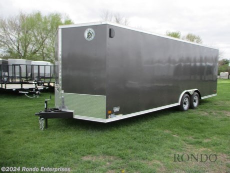 Stock #18852 New 2024 Darkhorse 8.5x24&#39; Enclosed Car Hauler, Model: DHW8.5X24TA52, 9990 lbs GVW; Number of axle(s): 2; Per axle capacity: 5200 lbs; Steel construction, Bumper hitch,  2500 Series - 3k Ramp w flap, 36 inch Side door w Flush lock, 6 inch Extra height, 18 inch Wedge nose, Beavertail, 3/8 inch plywood walls, (4) 5k D-rings, Side Vents, 16 inch on center Walls/Floor, 24 inch Stoneguard, Upgrade to Aluminum Wheels, 225 LRD Radial tires, .030 Semi-Screwless skin (color matching screws on seams), Aluminum roof, LEDs, 2 Dexter Spring axles with electric brakes, 7 Feet Interior Height. Color: Charcoal. Estimated empty weight 3820#. *Spare tire is NOT included. Sold separately.   Estimated payload capacity: 6170 lbs, Vin #7LZBE2429RW117515.  Mfg Limited Warranty. Exclusions may apply. Located in Sycamore, IL 60178. All prices advertised do NOT include doc fee, taxes, title, and plate fees.   Go to www.rondotrailer.com for more information and to see our HUGE selection of inventory.  We&#39;re here to help because we&#39;re always behind you!     Tags:Enclosed Cargo Car Hauler Enclosed Auto Hauler   Car Enclosed Cargo Haulers Cargo_enclosed Enclosed Trailer Cargo Trailer Race Car Hauler.