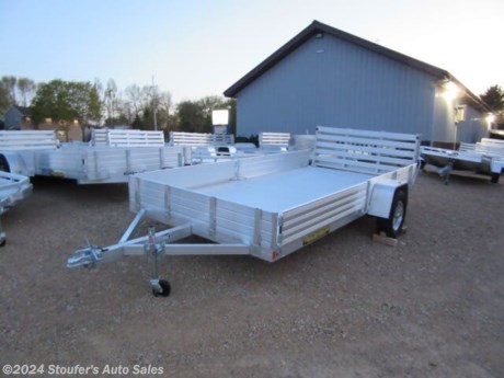 &lt;p&gt;8112SR - 12&quot; Solid front &amp;amp; (2) 69&quot;x12&quot; ramps - 12&quot; solid side on balance of trailer 3500# Rubber torsion axle (rated at 2990#) - No brakes - Easy lube hubs ST205/75R14 LRC radial tires (1760# cap/tire) Aluminum wheels, 5-4.5 BHP Aluminum fenders Extruded aluminum floor 6&quot; Front retaining bumper 2) 69&quot; ramps A-Framed aluminum tongue, 48&quot; long with 2&quot; coupler 6) Tie down loops Swivel tongue jack, 800# capacity LED Lighting package, safety chains Aluminum bi-fold rear tailgate - 75.5&quot; wide x 59&quot; long Overall width = 101.5&quot; Overall length = 193&quot; 5 YEAR WARRANTY&lt;br /&gt;Hitch Style: Ball&lt;br /&gt;Hitch Ball Size: 2 in ball&lt;br /&gt;Axle Size: 3500lb. Axle&lt;/p&gt;