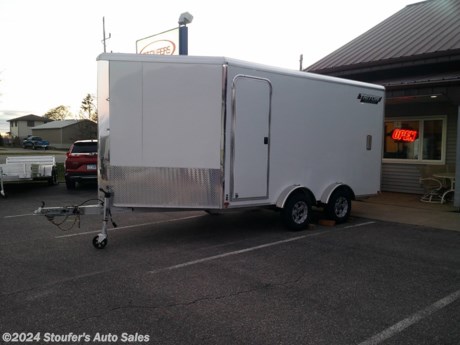 &lt;p&gt;7.6 FT X 14 FT PLUS 5 FT VNOSE.&amp;nbsp; 7FT INTERIOR HGT, FRONT RAMP, SNOWMOBILE PACKAGE, TANDEM SPREAD AXLE, TORSION AXLE, 2 3500 AXLES, ALUMINUM WHEELS, 2 TIE DOWN BARS, LED LIGHTS, STORAGE BOX, FRONT DIAMOND PLATE, DOME LIGHTS AND SWITCH, REAR LOADING LIGHTS, SALEM LIGHTS, FULTON TONGUE JACK, LUAN WALLS, SPARE TIRE AND CARRIER.&lt;/p&gt;