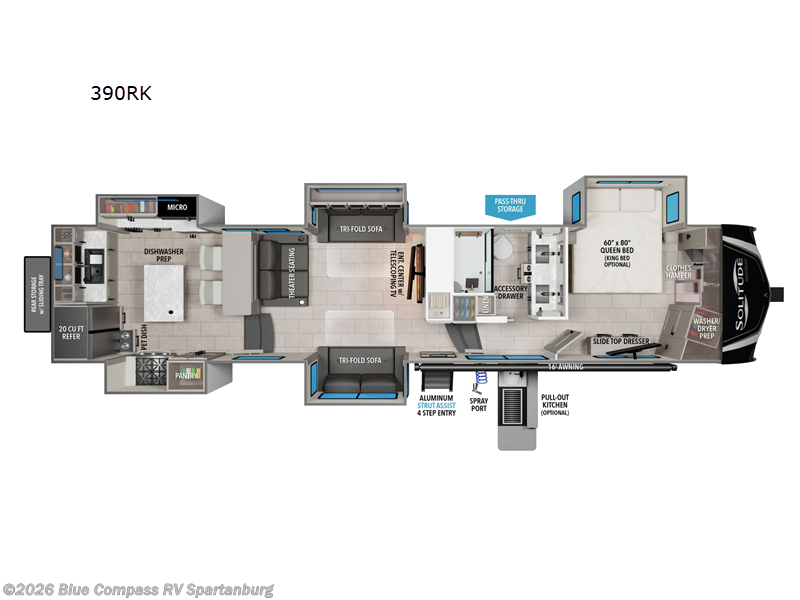 2025 Grand Design Solitude 390RK - New Fifth Wheel For Sale by Blue Compass RV Spartanburg in Duncan, South Carolina features Slideout