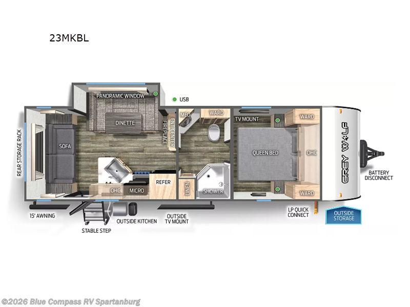 2024 Forest River Cherokee Grey Wolf Black Label 23MKBL - Used Travel Trailer For Sale by Blue Compass RV Spartanburg in Duncan, South Carolina features Slideout