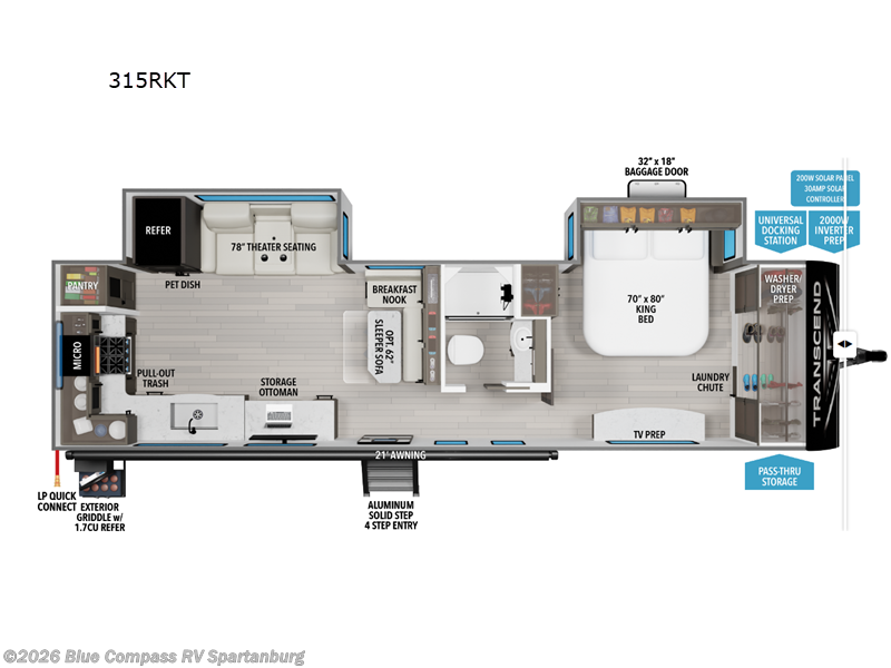 2026 Grand Design Transcend 315RKT - New Travel Trailer For Sale by Blue Compass RV Spartanburg in Duncan, South Carolina features Slideout