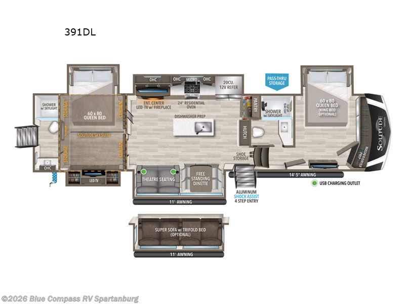 2024 Grand Design Solitude 391DL - Used Fifth Wheel For Sale by Blue Compass RV Spartanburg in Duncan, South Carolina features Slideout