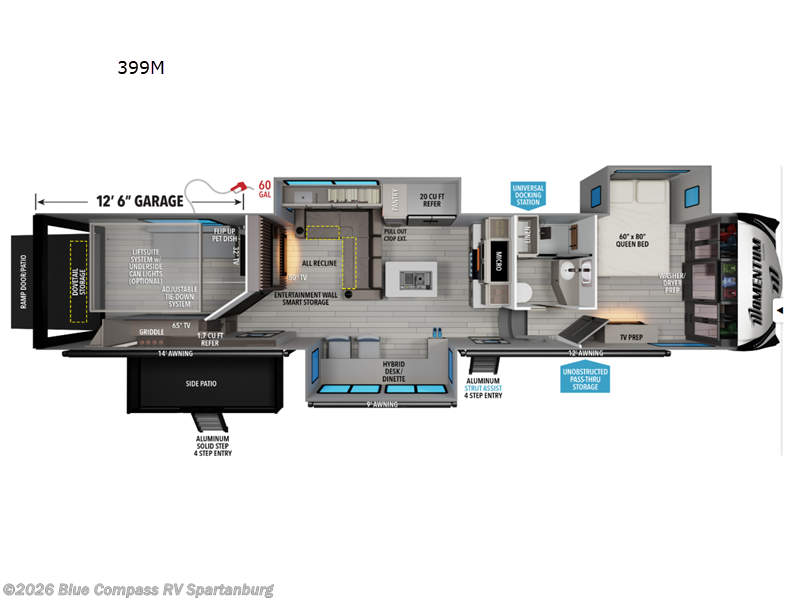 2026 Grand Design Momentum 399M - New Toy Hauler For Sale by Blue Compass RV Spartanburg in Duncan, South Carolina features Slideout