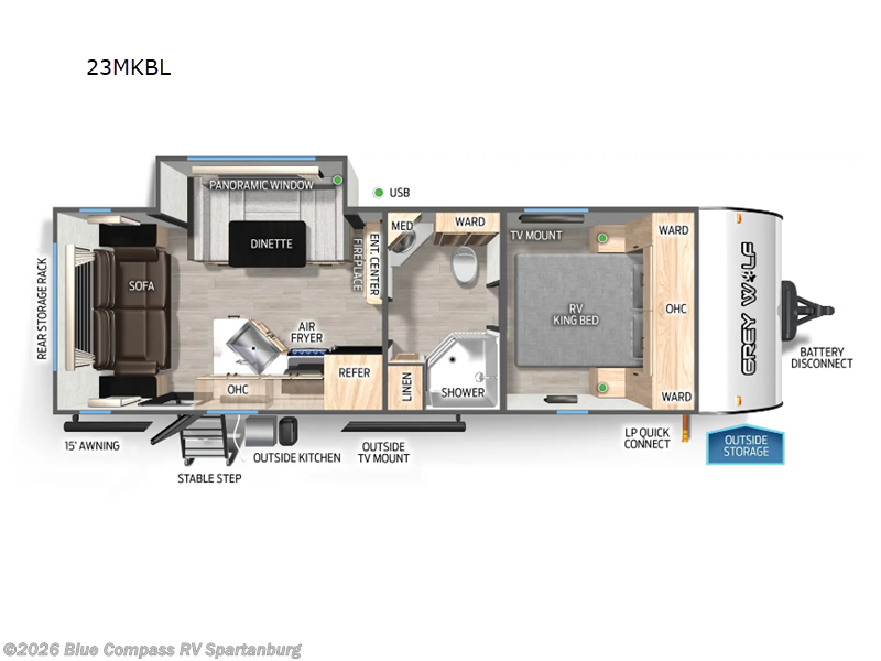 2025 Forest River Cherokee Grey Wolf Black Label 23MKBL - Used Travel Trailer For Sale by Blue Compass RV Spartanburg in Duncan, South Carolina features Slideout