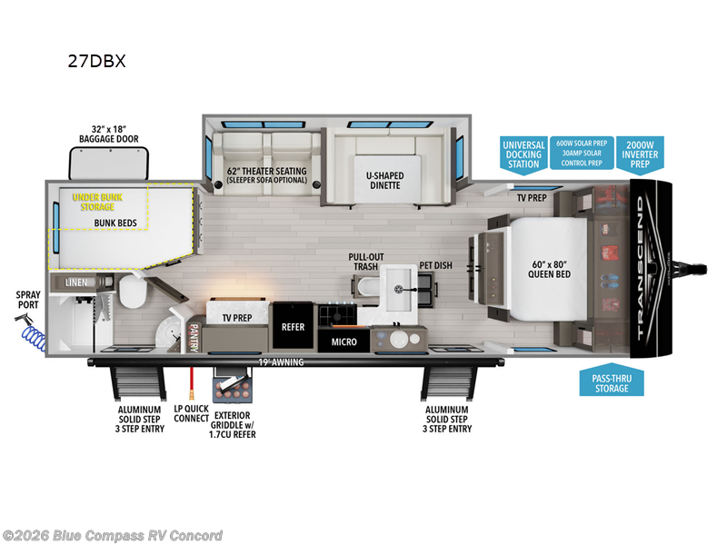 2026 Grand Design Transcend Xplor 27DBX - New Travel Trailer For Sale by Blue Compass RV Concord in Concord, North Carolina features Slideout