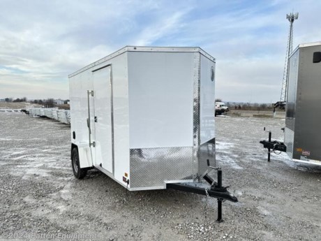 6&#39;x12&#39;, 18&quot; v-nose, 6.5&#39; interior height, 72&quot; rear opening height, 3500# EZ-Lube axle, new 205/75/R15 radial tires, 2&quot; coupler, Cobra lined tongue &amp; bumper, Z-Tech undercoating, 3/4 Drymax floor, plywood walls, 4 d-rings, 12V LED dome light, .030 exterior aluminum, LED lights, 1 piece aluminum roof, 24&quot; .045 stone guard, 2 side wall vents, 36&quot; side door W/ flush RV lock, dual cable spring assist rear ramp door W / flap, spare &amp; mount.