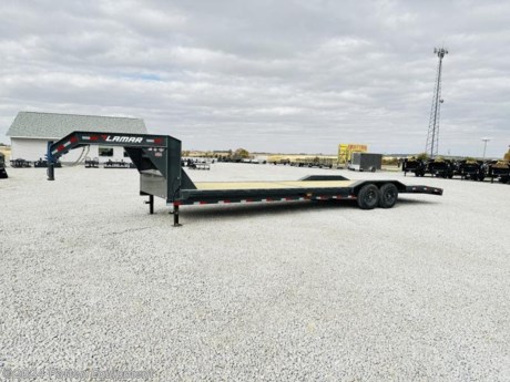 102&quot;x32&#39;, (2) 7000# EZ-Lube brake axles axles, 15,680# GVWR, new 14 ply radial tires, spare mount &amp; spare, 102&quot; wide deck option, drive over fenders, 83&quot; between fenders, rear support jacks, winch mount in the neck, 28&#39; deck + 4&#39; steel dovetail, slide in ramps, tool box, 8&quot; channel iron frame, rub rail &amp; stake pockets, dual jacks, 16&quot; cross members, treated deck, powder coat paint, LED lights, sealed wiring harness, cold weather harness.
