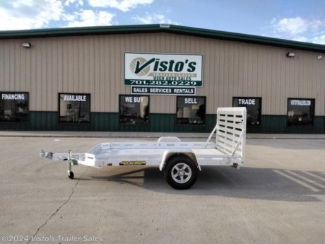 Check out this New Aluma 77&quot;X10&#39; Aluminum Utility Trailer from Visto&#39;s Trailer Sales in West Fargo, ND. Stock #

Standard Features:-3500lb Torsion Axle-Extruded Aluminum Floor-2&#39;&#39; Coupler-Aluminum Wheels-LED Lighting-Ramp Gate-Swivel Tongue Jack-(4) Weld On Tie Loops

*MAY BE SHOWN W/ OPTIONAL SPARE AND CARRIER*

Visto&#39;s Trailer Sales not only offers trailer sales and truck beds, but also provides parts and service support. We&#39;re here to provide you with full support for your trailer needs.

Don&#39;t forget to shop our Parts department or ask our expert sales team about recommendations or upgrades fit for your trailer, such as spare tires, mounts, toolboxes, and more. We&#39;re here to make your hauling experience easier and more efficient! 

Did you know we offer custom trailer design and ordering? Our trailer sales team will work with you to find the best option fit for your hauling needs. Give us a call at 701-282-0229 to speak with our sales team, or stop by our dealership in West Fargo, ND to see our trailer inventory in person.