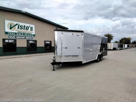 Check out this New MTI 8.5&#39;X27&#39; Enclosed Snowmobile Trailer from Visto&#39;s Trailer Sales in West Fargo, ND. Stock # 674337

Standard Features:-(2) 5200lb Torsion Axles (Electric Brakes)-2 5/16&#39;&#39; Coupler-Beavertail Ramp Door-12&quot;X12&quot; Access Door-One Piece Aluminum Roof-16&#39;&#39; O/C Walls and Floor-5&#39; V Nose-3/4&#39;&#39; Engineered Flooring-(4) Recessed D-Rings

Upgrades Added:-White Vinyl Ceiling and Walls-48&quot; Helmet Rack-54&quot; Escape Door-Rear LED Loading Lights-Screwless Exterior 

*MAY BE SHOWN W/ OPTIONAL SPARE AND CARRIER*

Visto&#39;s Trailer Sales not only offers trailer sales and truck beds, but also provides parts and service support. We&#39;re here to provide you with full support for your trailer needs.

Don&#39;t forget to shop our Parts department or ask our expert sales team about recommendations or upgrades fit for your trailer, such as spare tires, mounts, toolboxes, and more. We&#39;re here to make your hauling experience easier and more efficient! 

Did you know we offer custom trailer design and ordering? Our trailer sales team will work with you to find the best option fit for your hauling needs. Give us a call at 701-282-0229 to speak with our sales team, or stop by our dealership in West Fargo, ND to see our trailer inventory in person.