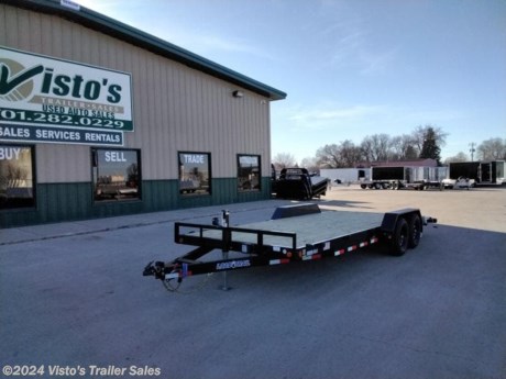 Check out this New Load Trail 83&quot;X20&#39; Equipment Trailer from Visto&#39;s Trailer Sales in West Fargo, ND. Stock #312373

Standard Features:-(2) 5200lb Spring Axles-2 5/16&quot; Coupler (Adjustable)-Treated Wood Floor-Jack Drop Leg 7000lbs-24&quot; Cross-Members-Spare Tire Mount-LED Lights-(4) Weld On D-Rings

Upgrades Added:-Rear Slide In Ramps 5&#39;x16&quot;-Removable Fenders-2&#39; Dove

*MAY BE SHOWN W/ OPTIONAL SPARE AND CARRIER*

Visto&#39;s Trailer Sales not only offers trailer sales and truck beds, but also provides parts and service support. We&#39;re here to provide you with full support for your trailer needs.

Don&#39;t forget to shop our Parts department or ask our expert sales team about recommendations or upgrades fit for your trailer, such as spare tires, mounts, toolboxes, and more. We&#39;re here to make your hauling experience easier and more efficient! 

Did you know we offer custom trailer design and ordering? Our trailer sales team will work with you to find the best option fit for your hauling needs. Give us a call at 701-282-0229 to speak with our sales team, or stop by our dealership in West Fargo, ND to see our trailer inventory in person.