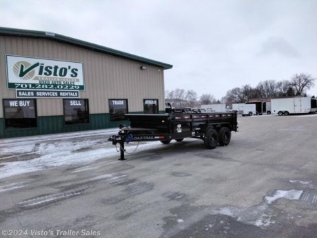 Check out this New Load Trail 83&quot; X 14&#39; Dump Trailer from Visto&#39;s Trailer Sales in West Fargo, ND. Stock # 313934

Standard Features:-8&quot; x 13 lb. I-Beam Frame-2-7,000 Lb Dexter Spring Axles (2 Elec FSA Brakes)-ST235/80 R16 LRE 10 Ply. (BLACK WHEELS)-Coupler 2-5/16&quot; Adjustable (6 HOLE)-Diamond Plate Fenders (weld-on)-16&quot; Cross-Members-24&quot; Dump Sides-24&quot; 2 Way Gate-10 Gauge Floor-Slide-IN Ramps 80&quot; x 16&quot;-Jack Spring Loaded Drop Leg 1-10K-Lights LED (w/Cold Weather Harness)-4-D-Rings 3&quot; Weld On-Scissor Hoist w/Standard Pump-Standard Battery Wall Charger(5 Amp)-Tarp Kit Front Mount

Upgrades Added:-Rear Support Stands (2&quot; x 2&quot; Tubing)-Front Tongue Mount MAX-Toolbox w/Divider-Spare Tire Mount

*MAY BE SHOWN W/ OPTIONAL SPARE AND CARRIER*

Visto&#39;s Trailer Sales not only offers trailer sales and truck beds, but also provides parts and service support. We&#39;re here to provide you with full support for your trailer needs.

Don&#39;t forget to shop our Parts department or ask our expert sales team about recommendations or upgrades fit for your trailer, such as spare tires, mounts, toolboxes, and more. We&#39;re here to make your hauling experience easier and more efficient! 

Did you know we offer custom trailer design and ordering? Our trailer sales team will work with you to find the best option fit for your hauling needs. Give us a call at 701-282-0229 to speak with our sales team, or stop by our dealership in West Fargo, ND to see our trailer inventory in person.