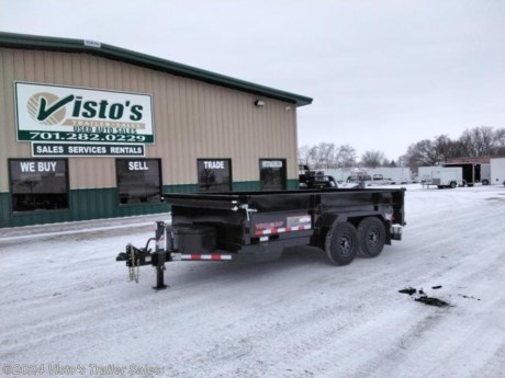 Check out this New Midsota HV 82&quot;X14&#39; Dump from Visto&#39;s Trailer Sales in West Fargo, ND. Stock # 112381

Standard Features:-(2) 7000lb Spring Axles (Electric Brakes)-3 Way Gate-2 5/16&#39;&#39; Coupler-7 Gauge One Piece Floor-Tubular Steel Main Frame-Power Up Gravity Down-Slide In Ramps 6&#39;-25&#39;&#39; Bed Height-Pallet Fork Holders-Spare Tire Mount-Roll Tarp System w/ Lock Rod

Upgrades Added:-Swing Side Door

*MAY BE SHOWN W/ OPTIONAL SPARE AND CARRIER*

Visto&#39;s Trailer Sales not only offers trailer sales and truck beds, but also provides parts and service support. We&#39;re here to provide you with full support for your trailer needs.

Don&#39;t forget to shop our Parts department or ask our expert sales team about recommendations or upgrades fit for your trailer, such as spare tires, mounts, toolboxes, and more. We&#39;re here to make your hauling experience easier and more efficient! 

Did you know we offer custom trailer design and ordering? Our trailer sales team will work with you to find the best option fit for your hauling needs. Give us a call at 701-282-0229 to speak with our sales team, or stop by our dealership in West Fargo, ND to see our trailer inventory in person.