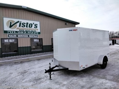 Check out this New Bravo 6&#39;X12&#39; Hero Enclosed Trailer from Visto&#39;s Trailer Sales in West Fargo, ND. Stock # 045567 

Standard Features:-Dome Light-2990lb Single Drop Spring Axle-3&quot; Tube Frame-Galvanized Roof-2&quot; Coupler-LED Lights-16&quot; Stoneguard

Upgrades Added:-Sand Foot for Jack

*MAY BE SHOWN W/ OPTIONAL SPARE AND CARRIER*

Visto&#39;s Trailer Sales not only offers trailer sales and truck beds, but also provides parts and service support. We&#39;re here to provide you with full support for your trailer needs.

Don&#39;t forget to shop our Parts department or ask our expert sales team about recommendations or upgrades fit for your trailer, such as spare tires, mounts, toolboxes, and more. We&#39;re here to make your hauling experience easier and more efficient! 

Did you know we offer custom trailer design and ordering? Our trailer sales team will work with you to find the best option fit for your hauling needs. Give us a call at 701-282-0229 to speak with our sales team, or stop by our dealership in West Fargo, ND to see our trailer inventory in person.