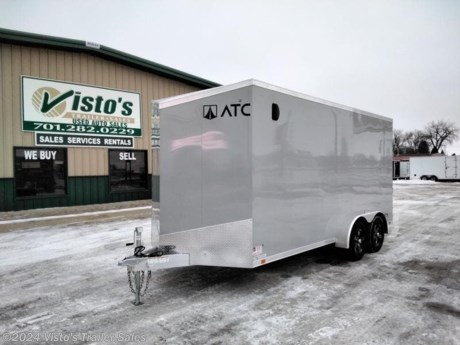 Check out this New ATC 7&#39;X16&#39; ST400 Enclosed Trailer from Visto&#39;s Trailer Sales in West Fargo, ND. Stock# 232280

Standard Features:-(2) 3500lb Torsion Axle-Full Perimeter Aluminum Frame-16&quot; OC Walls, Floor, and Ceiling-ST205/75R15 Aluminum Wheels-2,000lb Rear Ramp Door w/ Transition Flap-32&quot; Entrance Door-3/8&quot; Walls-3/4&quot; Engineered Flooring-Screwless Exterior-(4) D Rings
 
Upgrades Added:-Adjustable Interior Tire Mount

*MAY BE SHOWN W/ OPTIONAL SPARE AND CARRIER*

Visto&#39;s Trailer Sales not only offers trailer sales and truck beds, but also provides parts and service support. We&#39;re here to provide you with full support for your trailer needs.

Don&#39;t forget to shop our Parts department or ask our expert sales team about recommendations or upgrades fit for your trailer, such as spare tires, mounts, toolboxes, and more. We&#39;re here to make your hauling experience easier and more efficient! 

Did you know we offer custom trailer design and ordering? Our trailer sales team will work with you to find the best option fit for your hauling needs. Give us a call at 701-282-0229 to speak with our sales team, or stop by our dealership in West Fargo, ND to see our trailer inventory in person.