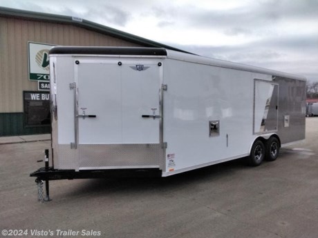 Check out this New MTI 8.5&#39;X27&#39; Enclosed Snowmobile Trailer from Visto&#39;s Trailer Sales in West Fargo, ND. Stock # 666595

Standard Features:-(2) 5200lb Torsion Axles (Electric Brakes)-2 5/16&#39;&#39; Coupler-Beavertail Ramp Door-12&quot;X12&quot; Access Door-One Piece Aluminum Roof-16&#39;&#39; O/C Walls and Floor-5&#39; V Nose-3/4&#39;&#39; Engineered Flooring-(4) Recessed D-Rings

Upgrades Added:-White Vinyl Ceiling and Walls-48&quot; Helmet Rack-54&quot; Escape Door-Rear LED Loading Lights-Screwless Exterior-2 Tone Exterior

*MAY BE SHOWN W/ OPTIONAL SPARE AND CARRIER*

Visto&#39;s Trailer Sales not only offers trailer sales and truck beds, but also provides parts and service support. We&#39;re here to provide you with full support for your trailer needs.

Don&#39;t forget to shop our Parts department or ask our expert sales team about recommendations or upgrades fit for your trailer, such as spare tires, mounts, toolboxes, and more. We&#39;re here to make your hauling experience easier and more efficient! 

Did you know we offer custom trailer design and ordering? Our trailer sales team will work with you to find the best option fit for your hauling needs. Give us a call at 701-282-0229 to speak with our sales team, or stop by our dealership in West Fargo, ND to see our trailer inventory in person.