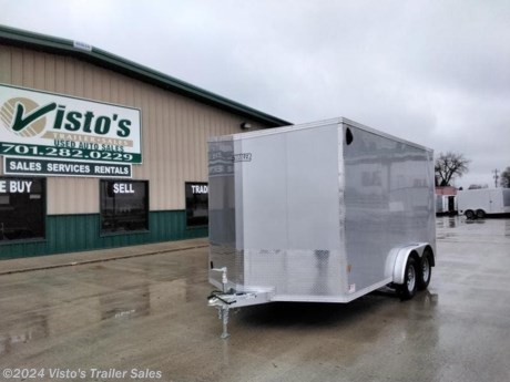 Check out this New EZ Hauler 7.5&#39;X16&#39; Enclosed Trailer from Visto&#39;s Trailer Sales in West Fargo, ND. Stock # 028016

Standard Features:-2-3,500lb Spring Axles-2&quot; Coupler-Screwless Exterior-32&quot; Side Door-Rear Ramp Door

Upgrades Added:-82&quot; Interior Height-7.5&#39; Wide-Slant V-Nose-16&quot; OC Floor Studs

*MAY BE SHOWN W/ OPTIONAL SPARE AND CARRIER*

Visto&#39;s Trailer Sales not only offers trailer sales and truck beds, but also provides parts and service support. We&#39;re here to provide you with full support for your trailer needs.

Don&#39;t forget to shop our Parts department or ask our expert sales team about recommendations or upgrades fit for your trailer, such as spare tires, mounts, toolboxes, and more. We&#39;re here to make your hauling experience easier and more efficient! 

Did you know we offer custom trailer design and ordering? Our trailer sales team will work with you to find the best option fit for your hauling needs. Give us a call at 701-282-0229 to speak with our sales team, or stop by our dealership in West Fargo, ND to see our trailer inventory in person.