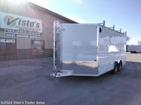Check out this New EZ-Hauler 8.5&#39;X16&#39; Enclosed Trailer from Visto&#39;s Trailer Sales in West Fargo, ND. Stock # 028046 

Standard Features:-2-5,200lb Spring Axles-2 5/16&quot; Coupler-32&quot; Side Door-Barn Doors-79&quot; Interior Height

Upgrades Added:-Ladder-5K Axles-V-nose

*MAY BE SHOWN W/ OPTIONAL SPARE AND CARRIER*

Visto&#39;s Trailer Sales not only offers trailer sales and truck beds, but also provides parts and service support. We&#39;re here to provide you with full support for your trailer needs.

Don&#39;t forget to shop our Parts department or ask our expert sales team about recommendations or upgrades fit for your trailer, such as spare tires, mounts, toolboxes, and more. We&#39;re here to make your hauling experience easier and more efficient! 

Did you know we offer custom trailer design and ordering? Our trailer sales team will work with you to find the best option fit for your hauling needs. Give us a call at 701-282-0229 to speak with our sales team, or stop by our dealership in West Fargo, ND to see our trailer inventory in person.