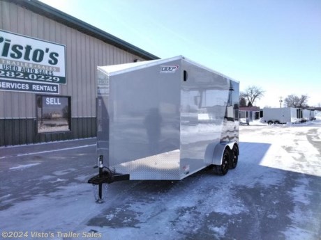 Check out this New Bravo 7&#39;X14&#39; Enclosed Trailer from Visto&#39;s Trailer Sales in West Fargo, ND. Stock # 045698 

Standard Features:-3,500K Spring Axles-Electric Brakes-16&quot; OC Crossmembers-LED Lights-205/75R15 Radial Wheels-3/8&quot; Walls-3/4&quot; Floor-32&quot; Side Door-Medium Duty Ramp Door

Upgrades Added:-30&quot; Slant V Front-Extra 6&quot; Height-4-5K Recessed Floor D-Rings-Appearance Package-2 Tone Exterior

*MAY BE SHOWN W/ OPTIONAL SPARE AND CARRIER*

Visto&#39;s Trailer Sales not only offers trailer sales and truck beds, but also provides parts and service support. We&#39;re here to provide you with full support for your trailer needs.

Don&#39;t forget to shop our Parts department or ask our expert sales team about recommendations or upgrades fit for your trailer, such as spare tires, mounts, toolboxes, and more. We&#39;re here to make your hauling experience easier and more efficient! 

Did you know we offer custom trailer design and ordering? Our trailer sales team will work with you to find the best option fit for your hauling needs. Give us a call at 701-282-0229 to speak with our sales team, or stop by our dealership in West Fargo, ND to see our trailer inventory in person.