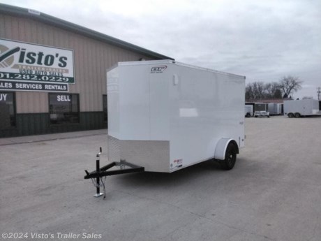 Check out this New Bravo 6&#39;X12&#39; Enclosed Trailer from Visto&#39;s Trailer Sales in West Fargo, ND. Stock # 045801 

Standard Features:-2,990K Spring Axle-16&quot; OC Crossmembers-LED Lights-205/75R15 Radial Wheels-3/8&quot; Walls-3/4&quot; Floor-32&quot; Side Door-Medium Duty Ramp Door

Upgrades Added:-18&quot; V Front-4-5K Recessed Floor D-Rings-Appearance Package

*MAY BE SHOWN W/ OPTIONAL SPARE AND CARRIER*

Visto&#39;s Trailer Sales not only offers trailer sales and truck beds, but also provides parts and service support. We&#39;re here to provide you with full support for your trailer needs.

Don&#39;t forget to shop our Parts department or ask our expert sales team about recommendations or upgrades fit for your trailer, such as spare tires, mounts, toolboxes, and more. We&#39;re here to make your hauling experience easier and more efficient! 

Did you know we offer custom trailer design and ordering? Our trailer sales team will work with you to find the best option fit for your hauling needs. Give us a call at 701-282-0229 to speak with our sales team, or stop by our dealership in West Fargo, ND to see our trailer inventory in person.