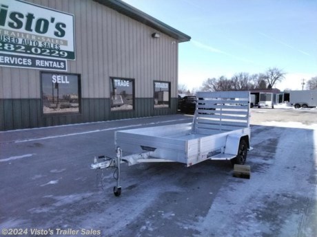 Check out this New Aluma 68&quot;X10&#39; Utility Trailer from Visto&#39;s Trailer Sales in West Fargo, ND. Stock # 282116

Standard Features:-2000lb Torsion Axle-2&#39;&#39; Coupler-Extruded Aluminum Floor-Slide Out Ramp-(4) Weld On Tie Loops-Black Liger Wheels-LED LIghts

Upgrades Added:-12&quot; Stoneguard-12&quot; Solid Sides


*MAY BE SHOWN W/ OPTIONAL SPARE AND CARRIER*

Visto&#39;s Trailer Sales not only offers trailer sales and truck beds, but also provides parts and service support. We&#39;re here to provide you with full support for your trailer needs.

Don&#39;t forget to shop our Parts department or ask our expert sales team about recommendations or upgrades fit for your trailer, such as spare tires, mounts, toolboxes, and more. We&#39;re here to make your hauling experience easier and more efficient! 

Did you know we offer custom trailer design and ordering? Our trailer sales team will work with you to find the best option fit for your hauling needs. Give us a call at 701-282-0229 to speak with our sales team, or stop by our dealership in West Fargo, ND to see our trailer inventory in person.