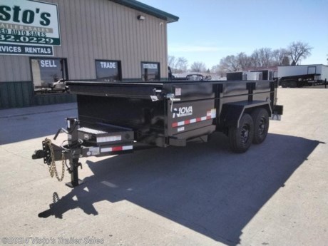 Check out this New Midsota Nova DT 82&quot;X14&#39; Dump from Visto&#39;s Trailer Sales in West Fargo, ND. Stock # 117017

Standard Features:-2-7k Axles-Self Adjusting Electric Brakes-16&quot; E Range 10 Ply Tires (235/80R16)-Spare Tire Carrier (Welded On)-29&quot; Bed Height-24&quot; Tall, 11-Gauge (1/8&quot;) Sides-11-Gauge (1/8&quot;) Floor-16&quot; Crossmember Spacing-Tuck Under 6&#39; Ramps and Carriers-5 D-Ring Tie-Downs-2-Way Double Door-Roll Tarp Kit-Anti-Sail Bar-12k Spring Return Jack (Bolt On)-Steel A-Frame Lockable Toolbox-On-Board Charger-12V Deep Cycle Battery-Scissor Hoist-Power Up/Power Down-LED Lights-No Exposed Wiring-Cold Weather 7-Way Plug (-85)-2-5/16&quot; EZ Latch Adjustable Coupler-PPG Polyurethane Primer &amp; Paint-1 Year Frame Warranty

*MAY BE SHOWN W/ OPTIONAL SPARE AND CARRIER*

Visto&#39;s Trailer Sales not only offers trailer sales and truck beds, but also provides parts and service support. We&#39;re here to provide you with full support for your trailer needs.

Don&#39;t forget to shop our Parts department or ask our expert sales team about recommendations or upgrades fit for your trailer, such as spare tires, mounts, toolboxes, and more. We&#39;re here to make your hauling experience easier and more efficient! 

Did you know we offer custom trailer design and ordering? Our trailer sales team will work with you to find the best option fit for your hauling needs. Give us a call at 701-282-0229 to speak with our sales team, or stop by our dealership in West Fargo, ND to see our trailer inventory in person.