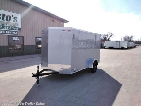 Check out this New Bravo 6&#39;X12&#39; Hero Enclosed Trailer from Visto&#39;s Trailer Sales in West Fargo, ND. Stock # 045756 

Standard Features:-3,500lb Spring Axle Rated at 2,990lbs-ST205/75/R15 Black Mods-3&quot; Tube Frame-16&quot; OC Wall Posts-.030 Exterior-2&quot; Coupler-LED Lights-16&quot; Stoneguard-(1) Dome Lights

Upgrades Added:-Sand Foot for Jack-Hero Package

*MAY BE SHOWN W/ OPTIONAL SPARE AND CARRIER*

Visto&#39;s Trailer Sales not only offers trailer sales and truck beds, but also provides parts and service support. We&#39;re here to provide you with full support for your trailer needs.

Don&#39;t forget to shop our Parts department or ask our expert sales team about recommendations or upgrades fit for your trailer, such as spare tires, mounts, toolboxes, and more. We&#39;re here to make your hauling experience easier and more efficient! 

Did you know we offer custom trailer design and ordering? Our trailer sales team will work with you to find the best option fit for your hauling needs. Give us a call at 701-282-0229 to speak with our sales team, or stop by our dealership in West Fargo, ND to see our trailer inventory in person.