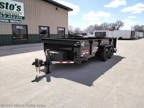 Check out this New Midsota HV 82&quot;X16&#39; Dump from Visto&#39;s Trailer Sales in West Fargo, ND. Stock # 117033

Standard Features:-(2) 8000lb Spring Axles (Electric Brakes)-2 5/16&#39;&#39; Adjustable Coupler-28.5&#39;&#39; Bed Height-Slide In Ramps-Scissor Hoist Lift-24&#39;&#39; Tall Sides-PPG Industrial Grade Poly Primer &amp; Paint-7 Gauge One Piece Floor-Tubular Steel Main Frame-Roll Tarp Kit-Power Up / Gravity Down

Upgrades Added:-TB-16 Hoist Upgrade-Hydraulic Jack

*MAY BE SHOWN W/ OPTIONAL SPARE AND CARRIER*

Visto&#39;s Trailer Sales not only offers trailer sales and truck beds, but also provides parts and service support. We&#39;re here to provide you with full support for your trailer needs.

Don&#39;t forget to shop our Parts department or ask our expert sales team about recommendations or upgrades fit for your trailer, such as spare tires, mounts, toolboxes, and more. We&#39;re here to make your hauling experience easier and more efficient! 

Did you know we offer custom trailer design and ordering? Our trailer sales team will work with you to find the best option fit for your hauling needs. Give us a call at 701-282-0229 to speak with our sales team, or stop by our dealership in West Fargo, ND to see our trailer inventory in person.
