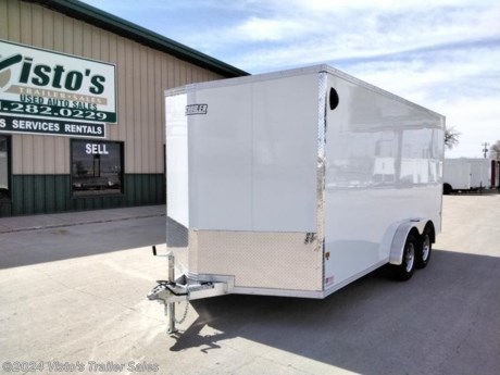 Check out this New EZ Hauler 7.5&#39;X16&#39; Enclosed Trailer from Visto&#39;s Trailer Sales in West Fargo, ND. Stock # 028539

Standard Features:-2-3,500lb Spring Axles-2 5/16&quot; Coupler-Screwless Exterior-32&quot; Side Door-Rear Ramp Door

Upgrades Added:-7.5 Width-Slope V-Nose-16&quot; OC Floor-82&quot; Interior Height-15&quot; Aluminum Wheels

*MAY BE SHOWN W/ OPTIONAL SPARE AND CARRIER*

Visto&#39;s Trailer Sales not only offers trailer sales and truck beds, but also provides parts and service support. We&#39;re here to provide you with full support for your trailer needs.

Don&#39;t forget to shop our Parts department or ask our expert sales team about recommendations or upgrades fit for your trailer, such as spare tires, mounts, toolboxes, and more. We&#39;re here to make your hauling experience easier and more efficient! 

Did you know we offer custom trailer design and ordering? Our trailer sales team will work with you to find the best option fit for your hauling needs. Give us a call at 701-282-0229 to speak with our sales team, or stop by our dealership in West Fargo, ND to see our trailer inventory in person.