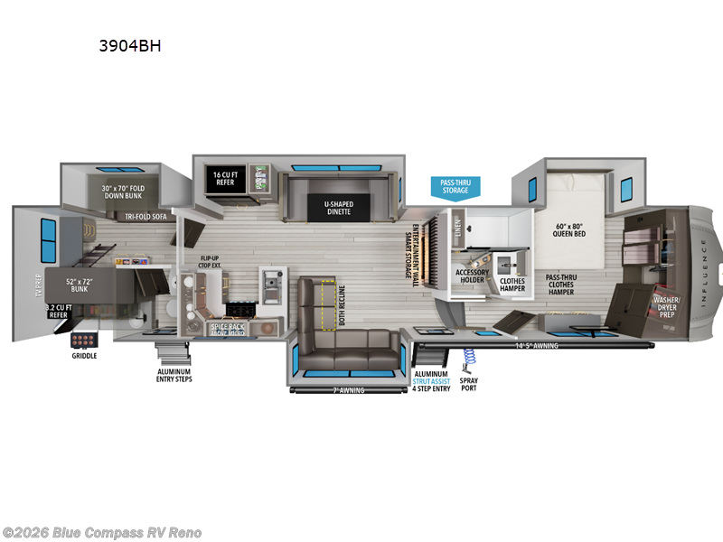2026 Grand Design Influence 3904BH - New Fifth Wheel For Sale by Blue Compass RV Reno in Reno, Nevada features Slideout