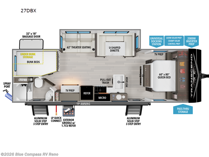 2026 Grand Design Transcend Xplor 27DBX - New Travel Trailer For Sale by Blue Compass RV Reno in Reno, Nevada features Slideout