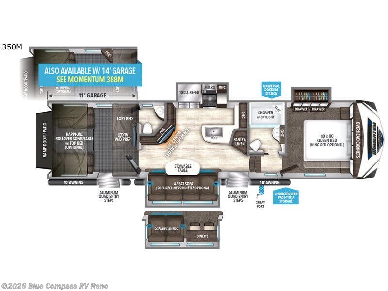 2017 Grand Design Momentum M-Class 350M - Used Toy Hauler For Sale by Blue Compass RV Reno in Reno, Nevada features Slideout