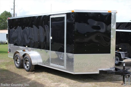 &lt;p&gt;&lt;span style=&quot;text-decoration: underline;&quot;&gt;&lt;strong&gt;NEW 7 X 16 V-NOSED ENCLOSED CARGO TRAILER&lt;/strong&gt;&lt;/span&gt;&lt;/p&gt;
&lt;p&gt;Up for your consideration is a Brand New Model&amp;nbsp;7 X 16 Tandem Axle, V-Nosed Enclosed Motorcycle Cargo Trailer.&lt;/p&gt;
&lt;p&gt;&amp;nbsp;&lt;/p&gt;
&lt;p&gt;&lt;strong&gt;NOW WITH&lt;/strong&gt;&amp;nbsp;&lt;strong&gt;&lt;span style=&quot;text-decoration: underline;&quot;&gt;L.E.D. STRIP LIGHTING PACKAGE&lt;/span&gt;&lt;/strong&gt;&amp;nbsp;&lt;strong&gt;+&lt;/strong&gt;&amp;nbsp;&lt;strong&gt;ALL the other&lt;/strong&gt;&amp;nbsp;&lt;strong&gt;&lt;span style=&quot;text-decoration: underline;&quot;&gt;TOP QUALITY FEATURES&lt;/span&gt;&lt;/strong&gt;&amp;nbsp;&lt;strong&gt;listed in ad!&lt;/strong&gt;&lt;/p&gt;
&lt;p&gt;&lt;strong&gt;&lt;span style=&quot;text-decoration: underline;&quot;&gt;Standard ALL AMERICAN SERIES&amp;nbsp;Features&lt;/span&gt;:&lt;/strong&gt;&lt;/p&gt;
&lt;p&gt;&amp;middot;&amp;nbsp;&amp;nbsp;&amp;nbsp;&amp;nbsp;&amp;nbsp;&amp;nbsp;&amp;nbsp;&amp;nbsp; Heavy Duty&amp;nbsp;2&quot; x 4&quot; Square Tube Main Frame&amp;nbsp;&lt;/p&gt;
&lt;p&gt;&amp;middot;&amp;nbsp;&amp;nbsp;&amp;nbsp;&amp;nbsp;&amp;nbsp;&amp;nbsp;&amp;nbsp;&amp;nbsp; Heavy Duty&amp;nbsp;1&quot; x 1&quot;&amp;nbsp;Square&amp;nbsp;Tubular Wall Studs&amp;nbsp;&lt;em&gt;&amp;amp;&lt;/em&gt;&amp;nbsp;Roof Bows&lt;/p&gt;
&lt;p&gt;&amp;middot; &amp;nbsp; &amp;nbsp; &amp;nbsp; &amp;nbsp; 16&#39; Box Space + V-Nose&lt;/p&gt;
&lt;p&gt;&amp;middot;&amp;nbsp;&amp;nbsp;&amp;nbsp;&amp;nbsp;&amp;nbsp;&amp;nbsp;&amp;nbsp;&amp;nbsp; Rear Medium Spring Assisted Ramp Door with 16&quot; Ramp Flap&lt;/p&gt;
&lt;p&gt;&amp;middot;&amp;nbsp;&amp;nbsp;&amp;nbsp;&amp;nbsp;&amp;nbsp;&amp;nbsp;&amp;nbsp;&amp;nbsp; 16&quot; On Center Wall &amp;amp; Floor &amp;amp; Ceiling Crossmembers&lt;/p&gt;
&lt;p&gt;&amp;middot;&amp;nbsp;&amp;nbsp;&amp;nbsp;&amp;nbsp;&amp;nbsp;&amp;nbsp;&amp;nbsp;&amp;nbsp; (2) 3,500lb 4&quot; All Wheel Electric Brake Drop Axles w/ EZ LUBE Grease Fittings, Battery Back-up, Safety Switch, and Break-A-Way Kit.&lt;/p&gt;
&lt;p&gt;&amp;middot;&amp;nbsp;&amp;nbsp;&amp;nbsp;&amp;nbsp;&amp;nbsp;&amp;nbsp;&amp;nbsp;&amp;nbsp; 32&quot; Piano Hinge Side Door with&amp;nbsp;RV Style Flush&amp;nbsp;Lock&lt;/p&gt;
&lt;p&gt;&amp;middot;&amp;nbsp;&amp;nbsp;&amp;nbsp;&amp;nbsp;&amp;nbsp;&amp;nbsp;&amp;nbsp;&amp;nbsp; 6&#39; Interior Height&lt;/p&gt;
&lt;p&gt;&amp;middot;&amp;nbsp;&amp;nbsp;&amp;nbsp;&amp;nbsp;&amp;nbsp;&amp;nbsp;&amp;nbsp;&amp;nbsp; Galvalume Seamed Roof with Luan Lining Strip&lt;/p&gt;
&lt;p&gt;&amp;middot;&amp;nbsp;&amp;nbsp;&amp;nbsp;&amp;nbsp;&amp;nbsp;&amp;nbsp;&amp;nbsp;&amp;nbsp; 2 5/16&quot; Coupler w/ Snapper Pin&lt;/p&gt;
&lt;p&gt;&amp;middot;&amp;nbsp;&amp;nbsp;&amp;nbsp;&amp;nbsp;&amp;nbsp;&amp;nbsp;&amp;nbsp;&amp;nbsp; Heavy Duty Safety Chains&lt;/p&gt;
&lt;p&gt;&amp;middot;&amp;nbsp;&amp;nbsp;&amp;nbsp;&amp;nbsp;&amp;nbsp;&amp;nbsp;&amp;nbsp;&amp;nbsp; 7-Way Round RV Style Wiring Harness Plug&lt;/p&gt;
&lt;p&gt;&amp;middot;&amp;nbsp;&amp;nbsp;&amp;nbsp;&amp;nbsp;&amp;nbsp;&amp;nbsp;&amp;nbsp;&amp;nbsp; 3/8&quot; Heavy Duty Top Grade Plywood Walls&lt;/p&gt;
&lt;p&gt;&amp;middot;&amp;nbsp;&amp;nbsp;&amp;nbsp;&amp;nbsp;&amp;nbsp;&amp;nbsp;&amp;nbsp;&amp;nbsp; 3/4&quot; Heavy Duty Top Grade Plywood Floors&amp;nbsp;&lt;/p&gt;
&lt;p&gt;&amp;middot;&amp;nbsp;&amp;nbsp;&amp;nbsp;&amp;nbsp;&amp;nbsp;&amp;nbsp;&amp;nbsp;&amp;nbsp; Smooth Rounded Tear Drop Fenders&lt;/p&gt;
&lt;p&gt;&amp;middot;&amp;nbsp;&amp;nbsp;&amp;nbsp;&amp;nbsp;&amp;nbsp;&amp;nbsp;&amp;nbsp;&amp;nbsp; 2K A-Frame Top Wind Jack&lt;/p&gt;
&lt;p&gt;&amp;middot;&amp;nbsp;&amp;nbsp;&amp;nbsp;&amp;nbsp;&amp;nbsp;&amp;nbsp;&amp;nbsp;&amp;nbsp; Top Quality Exterior Grade Paint&lt;/p&gt;
&lt;p&gt;&amp;middot;&amp;nbsp;&amp;nbsp;&amp;nbsp;&amp;nbsp;&amp;nbsp;&amp;nbsp;&amp;nbsp;&amp;nbsp; (1) Non-Powered Interior Roof Vent&lt;/p&gt;
&lt;p&gt;&amp;middot;&amp;nbsp;&amp;nbsp;&amp;nbsp;&amp;nbsp;&amp;nbsp;&amp;nbsp;&amp;nbsp;&amp;nbsp; (1) 12 Volt Interior Trailer Dome Light w/ Wall Switch&lt;/p&gt;
&lt;p&gt;&amp;middot;&amp;nbsp;&amp;nbsp;&amp;nbsp;&amp;nbsp;&amp;nbsp;&amp;nbsp;&amp;nbsp;&amp;nbsp; 24&quot;&amp;nbsp;Diamond Plate ATP Front Stone Guard&lt;/p&gt;
&lt;p&gt;&amp;middot;&amp;nbsp;&amp;nbsp;&amp;nbsp;&amp;nbsp;&amp;nbsp;&amp;nbsp;&amp;nbsp;&amp;nbsp; 15&quot; Radial (ST20575D15) Tires &amp;amp; Wheels&lt;/p&gt;
&lt;p&gt;&lt;strong&gt;&lt;em&gt;&lt;span style=&quot;text-decoration: underline;&quot;&gt;Custom Motorcycle Package&lt;/span&gt;&lt;/em&gt;&lt;/strong&gt;&lt;/p&gt;
&lt;p&gt;&amp;nbsp;&lt;/p&gt;
&lt;p&gt;&amp;middot;&amp;nbsp;&amp;nbsp;&amp;nbsp;&amp;nbsp;&amp;nbsp;&amp;nbsp;&amp;nbsp;&amp;nbsp; Color - Your Choice Black or White Aluminum&lt;/p&gt;
&lt;p&gt;&amp;middot;&amp;nbsp;&amp;nbsp;&amp;nbsp;&amp;nbsp;&amp;nbsp;&amp;nbsp;&amp;nbsp;&amp;nbsp; Black Split Spoke Aluminum Mag Wheels&lt;/p&gt;
&lt;p&gt;&amp;middot;&amp;nbsp;&amp;nbsp;&amp;nbsp;&amp;nbsp;&amp;nbsp;&amp;nbsp;&amp;nbsp;&amp;nbsp; Radial Tires (20575R15)&lt;/p&gt;
&lt;p&gt;&amp;middot;&amp;nbsp;&amp;nbsp;&amp;nbsp;&amp;nbsp;&amp;nbsp;&amp;nbsp;&amp;nbsp;&amp;nbsp; 6- 5,000 lb Floor Flush Mounted D- Rings&lt;/p&gt;
&lt;p&gt;&amp;middot;&amp;nbsp;&amp;nbsp;&amp;nbsp;&amp;nbsp;&amp;nbsp;&amp;nbsp;&amp;nbsp;&amp;nbsp; Plastic Flow Thru Vents&lt;/p&gt;
&lt;p&gt;&amp;middot;&amp;nbsp;&amp;nbsp;&amp;nbsp;&amp;nbsp;&amp;nbsp;&amp;nbsp;&amp;nbsp;&amp;nbsp; Rear Strip Tail Lights&lt;/p&gt;
&lt;p&gt;&amp;middot;&amp;nbsp;&amp;nbsp;&amp;nbsp;&amp;nbsp;&amp;nbsp;&amp;nbsp;&amp;nbsp;&amp;nbsp; 24&quot; ATP (Aluminum Tread Plate) Sides &amp;amp; Rear&lt;/p&gt;
&lt;p&gt;&amp;middot;&amp;nbsp;&amp;nbsp;&amp;nbsp;&amp;nbsp;&amp;nbsp;&amp;nbsp;&amp;nbsp;&amp;nbsp; Smooth Rounded Fenders&lt;/p&gt;
&lt;p&gt;&amp;nbsp;&lt;/p&gt;
&lt;p&gt;* * Manufacturers Title and&amp;nbsp;Limited Warranty Included * *&lt;br /&gt;* * PRODUCT LIABILITY INSURANCE * *&lt;br /&gt;* * FINANCING IS AVAILABLE W/ APPROVED CREDIT * *&amp;nbsp;&lt;/p&gt;
&lt;p&gt;ASK ABOUT OUR RENT TO OWN PROGRAM - NO CREDIT CHECK - LOW DOWN PAYMENT.&amp;nbsp;&lt;/p&gt;
&lt;p&gt;&lt;br /&gt;Trailer is offered @ factory direct pick up in Pearson, GA...We also offer Nationwide Delivery, please contact us for more information.&lt;br /&gt;CALL: 888-710-2112&lt;/p&gt;