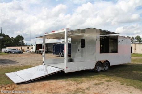 &lt;p&gt;&lt;span style=&quot;text-decoration: underline;&quot;&gt;&lt;strong&gt;NEW 8.5 X 26 ENCLOSED CONCESSION TRAILER w/ 8&#39; Porch&amp;nbsp;~ Deck&lt;/strong&gt;&lt;/span&gt;&lt;/p&gt;
&lt;p&gt;Up for your consideration is a Brand New 8.5x26 Tandem Axle, Enclosed Concession/Food Vending Cargo Trailer w/ Rear Cooking Area.&lt;/p&gt;
&lt;p&gt;&lt;strong&gt;NOW WITH&amp;nbsp;&lt;span style=&quot;text-decoration: underline;&quot;&gt;L.E.D. STRIP TAIL LIGHTING PACKAGE&lt;/span&gt;&amp;nbsp;&lt;/strong&gt;&lt;strong&gt;+&lt;/strong&gt;&lt;strong&gt;&amp;nbsp;ALL the other&amp;nbsp;&lt;span style=&quot;text-decoration: underline;&quot;&gt;TOP QUALITY FEATURES&lt;/span&gt;&amp;nbsp;listed in ad!&lt;/strong&gt;&lt;/p&gt;
&lt;p&gt;&lt;strong&gt;&lt;span style=&quot;text-decoration: underline;&quot;&gt;Standard All American Series Features&lt;/span&gt;&lt;/strong&gt;&lt;strong&gt;:&lt;/strong&gt;&lt;/p&gt;
&lt;ul&gt;
&lt;li&gt;Heavy Duty&amp;nbsp;6&quot; I Beam Main Frame&amp;nbsp;&lt;/li&gt;
&lt;li&gt;2&quot;x 6&quot; Triple Tube Tongue&lt;/li&gt;
&lt;li&gt;Heavy Duty&amp;nbsp;1&quot; x 1&quot; Square&amp;nbsp;Tubular Wall Studs&amp;nbsp;&lt;em&gt;&amp;amp;&amp;nbsp;&lt;/em&gt;Roof Bows&lt;/li&gt;
&lt;li&gt;26&#39; Box Space + V-Nose (This unit has an 18&#39; Cabin+ V-nose and an 8&#39; Rear Porch)&lt;/li&gt;
&lt;li&gt;16&quot; On Center Walls, Floors, and Roof Bows&lt;/li&gt;
&lt;li&gt;Complete Braking System (Electric Brakes on&amp;nbsp;&lt;em&gt;both&lt;/em&gt;&amp;nbsp;axles, Battery Back-Up, &amp;amp; Safety Switch)&lt;/li&gt;
&lt;li&gt;(2) 3,500lb 4&quot; Drop Axles w/ EZ LUBE Grease Fittings&lt;/li&gt;
&lt;li&gt;32&quot; Side Door with&amp;nbsp;Bar Lock on Driver Side&lt;/li&gt;
&lt;li&gt;6&#39;6&quot; Interior Height&lt;/li&gt;
&lt;li&gt;Galvalume Seamed Roof with Thermo Ply Ceiling Liner&lt;/li&gt;
&lt;li&gt;2 5/16&quot; Coupler w/ Snapper Pin&lt;/li&gt;
&lt;li&gt;Heavy Duty Safety Chains&lt;/li&gt;
&lt;li&gt;7-Way Round RV Style Wiring Harness Plug&lt;/li&gt;
&lt;li&gt;3/8&quot; Heavy Duty Top Grade Plywood Walls&lt;/li&gt;
&lt;li&gt;3/4&quot; Heavy Duty Top Grade Plywood Floors&amp;nbsp;&lt;/li&gt;
&lt;li&gt;Smooth Teardrop Style Fender Flares&lt;/li&gt;
&lt;li&gt;2K A-Frame Top Wind Jack&lt;/li&gt;
&lt;li&gt;Top Quality Exterior Grade Paint&lt;/li&gt;
&lt;li&gt;(1) Non-Powered Interior Roof Vent&lt;/li&gt;
&lt;li&gt;(2) 12 Volt Interior Trailer Dome Light w/ Wall Switch&lt;/li&gt;
&lt;li&gt;24&quot;&amp;nbsp;Diamond Plate ATP Front Stone Guard and V-Nose Cap&amp;nbsp;&lt;/li&gt;
&lt;li&gt;15&quot; Radial (ST20575R15) Tires &amp;amp; Wheels&lt;/li&gt;
&lt;li&gt;L.E.D. Tail Lighting Package&lt;/li&gt;
&lt;/ul&gt;
&lt;p&gt;&lt;span style=&quot;text-decoration: underline;&quot;&gt;&lt;strong&gt;&lt;em&gt;Concession Package &amp;amp; Upgrades&lt;/em&gt;&lt;/strong&gt;&lt;/span&gt;&lt;/p&gt;
&lt;p&gt;(This unit has an 18&#39; Cabin+ V-nose and an 8&#39; Rear Porch)&lt;/p&gt;
&lt;ul&gt;
&lt;li&gt;&lt;em&gt;2&lt;/em&gt;- Gull Wing Doors - One on each Side of Porch (approx each&amp;nbsp;7&#39; long) These Doors Close to Enclosed the Porch and Open like Concessions Doors to use like an awning.&lt;/li&gt;
&lt;li&gt;8&#39; Rear Porch&lt;/li&gt;
&lt;li&gt;Mill Finish Walls &amp;amp; Ceiling Throughout Trailer Interior&lt;/li&gt;
&lt;li&gt;Insulated Walls &amp;amp; Ceiling in 18&#39; Cabin&lt;/li&gt;
&lt;li&gt;ATP -Diamond Plate Floor on Porch Ramp and Ramp DFlap&lt;/li&gt;
&lt;li&gt;RTP -Rubber Tread Plate on 18&#39; Interior Cabin&lt;/li&gt;
&lt;li&gt;4&#39; x 8&#39; Concession/Vending Window w/out Glass or Screens&amp;nbsp;(Curbside of Trailer 16&quot; from Rear Wall)&lt;/li&gt;
&lt;li&gt;3&#39; x 3&#39; Front Access Door (Driver Side V-Nose)&lt;/li&gt;
&lt;li&gt;Upgraded 5,200 lb &quot;Al-Ko Leaf Spring Drop Axles w/ 22575D15 Bias Ply Tires on Silver Modular Wheels&lt;/li&gt;
&lt;li&gt;6&quot; Extra Interior Height (7&#39; Total Interior Height)&lt;/li&gt;
&lt;li&gt;Upgraded 50 AMP Electrical Package ~ includes:&amp;nbsp;&lt;em&gt;125 AMP Panel Box ,&lt;/em&gt;w/50 AMP Life Line, 50&amp;nbsp;AMP Main Breaker,&lt;em&gt;4&lt;/em&gt;-110 Volt Interior Recepts,&amp;nbsp;&lt;em&gt;4&lt;/em&gt;-4&#39; Florescent Shop Lights 2 Inside Cabin &amp;amp; 2 on Rear Porch, 2 Exterior GFI Outlets.&lt;/li&gt;
&lt;li&gt;Pair Rear Stabilizer Jacks&lt;/li&gt;
&lt;li&gt;2- 27&quot; x 56&quot; Water Tank Compartments in Floor (Compartments only Tanks not Included)&lt;/li&gt;
&lt;li&gt;Relocated 36&quot; Side Door moved to Driver Side&lt;/li&gt;
&lt;li&gt;Extra 32&quot; x 75&quot; RV Door in Center of Rear Porch to Cabin Access&lt;/li&gt;
&lt;li&gt;2- Vertical&amp;nbsp;Windows (One in each Rv Door)&amp;nbsp;&lt;/li&gt;
&lt;li&gt;13,500&amp;nbsp;BTU&amp;nbsp; A/C Unit w/ Heat Strip&lt;/li&gt;
&lt;/ul&gt;
&lt;p&gt;* * Manufacturers Title and Limited Warranty Included * *&lt;br /&gt;* * PRODUCT LIABILITY INSURANCE * *&lt;/p&gt;
&lt;p&gt;* * FINANCING IS AVAILABLE W/ APPROVED CREDIT * *&lt;/p&gt;
&lt;p&gt;Trailer is offered @ factory direct pick up in Pearson, GA...We also offer Nationwide Delivery, please contact us for more information.&lt;br /&gt;CALL: 888-710-2112&lt;br /&gt;&amp;nbsp;&lt;/p&gt;