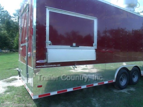 &lt;div&gt;NEW 8.5 X 30&#39; ENCLOSED CONCESSION&amp;nbsp; TRAILER&lt;/div&gt;
&lt;div&gt;&amp;nbsp;&lt;/div&gt;
&lt;div&gt;Up for your consideration is a Brand New Model 8.5 x 30 Tandem Axle Concession Trailer, fully loaded with equipment.&lt;/div&gt;
&lt;div&gt;&amp;nbsp;&lt;/div&gt;
&lt;div&gt;YOU&#39;VE SEEN THE REST...NOW BUY THE BEST!!&lt;/div&gt;
&lt;div&gt;&amp;nbsp;&lt;/div&gt;
&lt;div&gt;&amp;nbsp;ALL the TOP QUALITY FEATURES listed in this ad!&lt;/div&gt;
&lt;div&gt;&amp;nbsp;&lt;/div&gt;
&lt;div&gt;Standard Elite Series Trailer Features:&lt;/div&gt;
&lt;div&gt;&amp;nbsp;&lt;/div&gt;
&lt;div&gt;- Heavy Duty 8&quot; I Beam Main Frame with 2 X 6 Square Tube&lt;/div&gt;
&lt;div&gt;- Heavy Duty 1&quot; x 1 1/2&quot; Square Tubular Wall Studs &amp;amp; Roof Bows&lt;/div&gt;
&lt;div&gt;- 30&#39; Box Space + V-Nose&lt;/div&gt;
&lt;div&gt;- 16&quot; On Center Walls&lt;/div&gt;
&lt;div&gt;- 16&quot; On Center Floors&lt;/div&gt;
&lt;div&gt;- 16&quot; On Center Roof Bows&lt;/div&gt;
&lt;div&gt;- Complete Braking System (Electric Brakes on both axles, Battery Back-Up, &amp;amp; Safety Switch)&lt;/div&gt;
&lt;div&gt;- (2) 3,500 lb 4&quot; &quot;DEXTER&quot; Drop Axles w/ EZ LUBE Grease Fittings&lt;/div&gt;
&lt;div&gt;- 36&quot; Side Door with Bar Lock on Driver Side&lt;/div&gt;
&lt;div&gt;- 6&#39;6&quot; Interior Height&lt;/div&gt;
&lt;div&gt;- Galvalume Seamed Roof w/ Thermo Ply Ceiling Liner&lt;/div&gt;
&lt;div&gt;- 2 5/16&quot; Coupler w/ Snapper Pin&lt;/div&gt;
&lt;div&gt;- Heavy Duty Safety Chains&lt;/div&gt;
&lt;div&gt;- 7-Way Round RV Style Wiring Harness Plug&lt;/div&gt;
&lt;div&gt;- 3/8&quot; Heavy Duty Top Grade Plywood Walls&lt;/div&gt;
&lt;div&gt;- 3/4&quot; Heavy Duty Top Grade Plywood Floors&lt;/div&gt;
&lt;div&gt;- Smooth Teardrop Style Fender Flares&lt;/div&gt;
&lt;div&gt;- 2K A-Frame Top Wind Jack&lt;/div&gt;
&lt;div&gt;- Top Quality Exterior Grade Paint&lt;/div&gt;
&lt;div&gt;- (1) Non-Powered Interior Roof Vent&lt;/div&gt;
&lt;div&gt;- (1) 12 Volt Interior Trailer Dome Light w/ Wall Switch&lt;/div&gt;
&lt;div&gt;- 24&quot; Diamond Plate ATP Front Stone Guard&lt;/div&gt;
&lt;div&gt;- 15&quot; Radial (ST20575R15) Tires &amp;amp; Wheels&lt;/div&gt;
&lt;div&gt;- Exterior L.E.D. Lighting Package&lt;/div&gt;
&lt;div&gt;&amp;nbsp;&lt;/div&gt;
&lt;div&gt;Concession Package &amp;amp; Upgrades:&lt;/div&gt;
&lt;div&gt;&amp;nbsp;&lt;/div&gt;
&lt;div&gt;- Concession Package- 13&#39; Hood Range, Air Flow Blower, 2 Interior Range Lights, Grease Trap on Roof, Backsplash under Hood Range (No Fire Suppression System)&lt;/div&gt;
&lt;div&gt;- Stainless Steel Vending Equipment Includes ~&amp;nbsp;&lt;/div&gt;
&lt;div&gt;- 1- 36&quot; Griddle&lt;/div&gt;
&lt;div&gt;- 6 Burner Range with Oven&lt;/div&gt;
&lt;div&gt;- Convection Oven&lt;/div&gt;
&lt;div&gt;- Warmer/Proofer Cabinet 23&quot; Wide&lt;/div&gt;
&lt;div&gt;- 4 Well Steam Table 120 Volt&lt;/div&gt;
&lt;div&gt;- 49&quot; Cu ft Stainless Steel Fridge (2 Door)&lt;/div&gt;
&lt;div&gt;- 23&quot; Cu ft Stainless Steel Freezer (1 Door)&lt;/div&gt;
&lt;div&gt;- 28&quot; 8 Pan Sandwich Prep Cooler&lt;/div&gt;
&lt;div&gt;- LP Lines and LP Regulator (ALL EQUIPMENT HAS INDIVIDUAL SHUT OFF VALVES)&lt;/div&gt;
&lt;div&gt;- 1~Prep Table&lt;/div&gt;
&lt;div&gt;- Custom Aluminum Sink Cover- Designed as Removable Prep Station.&lt;/div&gt;
&lt;div&gt;- 150 lb Ice Maker&lt;/div&gt;
&lt;div&gt;- 1- 3&#39; x 5&#39; Concession/Vending Window W/2 - Sliding Glass Inserts &amp;amp; Screen (Rear Curbside of Trailer)&lt;/div&gt;
&lt;div&gt;- Exterior Serving Counter Under Concession Window&lt;/div&gt;
&lt;div&gt;- A/C Unit, Pre-wire &amp;amp; Brace, (13,500 BTU Unit w/ Heat Strip)&lt;/div&gt;
&lt;div&gt;- Sink Package ~ 3 Stainless Steel Sinks in Stainless Steel Table W/Hardware in Mill Finish, Hand wash Station, Upgraded 40 Gallon Fresh Water Tank, Upgraded 50 Gallon Waste Water Tank, &amp;amp; 6 Gallon Hot Water Heater&lt;/div&gt;
&lt;div&gt;- Extra Fresh Water Water Tank for Ice Maker (28 Gallon)&lt;/div&gt;
&lt;div&gt;- City Water Hook Up&lt;/div&gt;
&lt;div&gt;- Electrical Package ~ (100 Amp Panel Box w/50&#39; Life Line, 12-110 Volt Interior Recepts, 4~4&#39; 12 Volt L.E.D. Strip Lights w/ Battery&lt;/div&gt;
&lt;div&gt;- 2~220 Volt Outlets for Deep Fryers. (Set up for both Electric and Propane Fryers)&lt;/div&gt;
&lt;div&gt;- 1 ~ Exterior GFI Outlet on Roof&lt;/div&gt;
&lt;div&gt;- 1 ~ Exterior Motor Base Plug on Rear of Trailer&lt;/div&gt;
&lt;div&gt;- ATP&amp;nbsp; Flooring on Trailer Interior (Aluminum Tread Plate Flooring)&lt;/div&gt;
&lt;div&gt;- Mill Finish Metal Walls and Ceiling Liner&amp;nbsp;&lt;/div&gt;
&lt;div&gt;- Insulated Walls &amp;amp; Ceiling&lt;/div&gt;
&lt;div&gt;- Propane Package ~2 -100 lb Propane Tanks, 2 Propane Cages w/ Swing Door, Regulator, LP Lines, w/3 Stub Outs ( Cages/Tanks located one on each side of V-Nose)(Tanks are Empty)&lt;/div&gt;
&lt;div&gt;- Extended Tongue&lt;/div&gt;
&lt;div&gt;- ATP Platform on Tongue for Generator (Generator not Included)&lt;/div&gt;
&lt;div&gt;&amp;nbsp;&lt;/div&gt;
&lt;div&gt;Additional Upgrades:&amp;nbsp;&lt;/div&gt;
&lt;div&gt;&amp;nbsp;&lt;/div&gt;
&lt;div&gt;- Upgraded standard Axles to (2) 7,000 lb 4&quot; &quot;Dexter&quot; Drop Axles w/ EZ LUBE Grease Fittings&lt;/div&gt;
&lt;div&gt;- Cabinets ~ 4&#39; Upper Cabinets between Sink &amp;amp; Convection Oven, 6&#39; Upper Cabinets between Fridge &amp;amp; Warmer, 8&#39; Upper Cabinets above Sinks, Base Cabinets Under 6&#39; Upper Cabinets. (All cabinets are in upgraded .030 Brandy wine Metal)&lt;/div&gt;
&lt;div&gt;- Walk On Roof W/16&quot; O.C. Cross members on Roof&lt;/div&gt;
&lt;div&gt;- 18&quot; Extra Interior Height (8&#39; total interior height)&lt;/div&gt;
&lt;div&gt;- .030 Colored Metal Exterior in Brandywine&lt;/div&gt;
&lt;div&gt;- Radial Tires&lt;/div&gt;
&lt;div&gt;- Extra Roof Vent (Total of 2, 1 front and 1 rear)&lt;/div&gt;
&lt;div&gt;- Upgraded 48&quot; Side Door&lt;/div&gt;
&lt;div&gt;- Additional Rear Door (48&quot; on rear center, Top half opens to the left bottom half open to the right with Small Drop Leaf Shelf).&lt;/div&gt;
&lt;div&gt;- 5,000 lb Tongue Jack&lt;/div&gt;
&lt;div&gt;- Silver Modular Wheels w/ Chrome Center Caps and Lug Nuts&lt;/div&gt;
&lt;div&gt;- Scissor Jacks (1 on each corner)&lt;/div&gt;
&lt;div&gt;- 5 ~ 4 Way Exterior Quartz Lights&lt;/div&gt;
&lt;ul&gt;
&lt;li&gt;&amp;nbsp;&lt;/li&gt;
&lt;/ul&gt;
&lt;p&gt;* * N.A.T.M. Inspected and Certified * *&lt;br /&gt;* * Manufacturers Title and 5 Year Limited Warranty Included * *&lt;br /&gt;* * PRODUCT LIABILITY INSURANCE * *&lt;/p&gt;
&lt;p&gt;* * FINANCING IS AVAILABLE W/ APPROVED CREDIT * *&lt;/p&gt;
&lt;p&gt;Trailer is offered @ factory direct pick up in Fitzgerald, GA...We also offer Nationwide Delivery, please contact us for more information.&lt;br /&gt;CALL: 888-710-2112&lt;/p&gt;