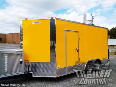 &lt;div&gt;NEW 8.5 X 16&#39; V-NOSED ENCLOSED MOBILE KITCHEN VENDING TRAILER LOADED W/ OPTIONS &amp;amp; EQUIPMENT!&lt;/div&gt;
&lt;div&gt;&amp;nbsp;&lt;/div&gt;
&lt;div&gt;Up for your consideration is a Brand New Heavy Duty Model 8.5 x 16 Tandem Axle, V-Nosed Enclosed Food Vending Concession BBQ Trailer.&lt;/div&gt;
&lt;div&gt;&amp;nbsp;&lt;/div&gt;
&lt;div&gt;YOU&#39;VE SEEN THE REST...NOW BUY THE BEST!&lt;/div&gt;
&lt;div&gt;&amp;nbsp;&lt;/div&gt;
&lt;div&gt;ALL the TOP QUALITY FEATURES listed in this ad!&lt;/div&gt;
&lt;div&gt;&amp;nbsp;&lt;/div&gt;
&lt;div&gt;Elite Series Standard Features:&lt;/div&gt;
&lt;div&gt;&amp;nbsp;&lt;/div&gt;
&lt;div&gt;- Heavy Duty 6&quot; I Beam Main Frame w/ 2&quot;X6&quot; Square Tube Frame&lt;/div&gt;
&lt;div&gt;- 16&#39; Box Space + V-Nose&lt;/div&gt;
&lt;div&gt;- 54&quot; TRIPLE TUBE TONGUE&lt;/div&gt;
&lt;div&gt;- 16&quot; On Center Walls&lt;/div&gt;
&lt;div&gt;- 16&quot; On Center Floors&lt;/div&gt;
&lt;div&gt;- 16&quot; On Center Roof Bows&lt;/div&gt;
&lt;div&gt;- (2) 3,500 lb &quot;DEXTER&quot; SPRING Axles w/ All Wheel Electric Brakes &amp;amp; EZ LUBE Grease Fittings-Self Adjusting Axles&lt;/div&gt;
&lt;div&gt;- HEAVY DUTY Rear Spring Assisted Ramp Door with (2) Bar locks for Security, &amp;amp; EZ Lube Hinge Pins&lt;/div&gt;
&lt;div&gt;- No-Show Beaver Tail (Dove Tail)&lt;/div&gt;
&lt;div&gt;- 4 - 5,000 lb Flush Floor Mounted D-Rings&lt;/div&gt;
&lt;div&gt;- 36&quot; Side Door with Lock&lt;/div&gt;
&lt;div&gt;- ATP Diamond Plate Recessed Step-Up in Side door&lt;/div&gt;
&lt;div&gt;- 6&#39;6&quot; Interior Height inside Box Space&lt;/div&gt;
&lt;div&gt;- Galvalume Seamed Roof w/ Thermo Ply Ceiling Liner&lt;/div&gt;
&lt;div&gt;- 2 5/16&quot; Coupler w/ Snapper Pin&lt;/div&gt;
&lt;div&gt;- Heavy Duty Safety Chains&lt;/div&gt;
&lt;div&gt;- 2 K Top-Wind Jack&lt;/div&gt;
&lt;div&gt;- 7-Way Round RV Electrical Wiring Harness w/ Battery Back-Up &amp;amp; Safety Switch&lt;/div&gt;
&lt;div&gt;- 24&quot; ATP Front Stone Guard w/ ATP Nose Cap&lt;/div&gt;
&lt;div&gt;- Exterior L.E.D Lighting Package&lt;/div&gt;
&lt;div&gt;- 3/8&quot; Heavy Duty Top Grade Plywood Walls&lt;/div&gt;
&lt;div&gt;- 3/4&quot; Heavy Duty Top Grade Plywood Floors&lt;/div&gt;
&lt;div&gt;- Heavy Duty Smooth Fender Flares&lt;/div&gt;
&lt;div&gt;- Deluxe License Plate Holder with Light&lt;/div&gt;
&lt;div&gt;- Top Quality Exterior Grade Automotive Paint&lt;/div&gt;
&lt;div&gt;- (1) Non-Powered Roof Vent&lt;/div&gt;
&lt;div&gt;- (1) 12-Volt Interior Trailer Light w/ Wall Switch&lt;/div&gt;
&lt;div&gt;- 15&quot; Radial Tires&lt;/div&gt;
&lt;div&gt;- White Modular Wheels&lt;/div&gt;
&lt;div&gt;&amp;nbsp;&lt;/div&gt;
&lt;div&gt;Concession Package &amp;amp; Upgrades:&lt;/div&gt;
&lt;div&gt;&amp;nbsp;&lt;/div&gt;
&lt;div&gt;- Concession Package- 7&#39; Hood Range, Air Flow Blower, 2 Interior Range Lights, Grease Trap on Roof, Backsplash under Hood Range (No Fire Suppression System)&lt;/div&gt;
&lt;div&gt;- Stainless Steel Back Splash Under Hood (4&#39; x 7&#39;)&lt;/div&gt;
&lt;div&gt;- Stainless Steel Vending Equipment Includes:&amp;nbsp;&lt;/div&gt;
&lt;div&gt;- 1- 24&quot; Griddle&lt;/div&gt;
&lt;div&gt;- 1 ~ 45 lb Gas Commercial Deep Fryers&amp;nbsp;&lt;/div&gt;
&lt;div&gt;- 23&quot; Cu ft Stainless Steel Refrigerator (1 Door)&lt;/div&gt;
&lt;div&gt;- 1 ~ 3&#39; x 6&#39; Concession/Vending Window w/Sliding Glass Inserts &amp;amp; Screen (Curbside of Trailer)&lt;/div&gt;
&lt;div&gt;- 1 ~ 12&quot; x 6&quot;&#39; Exterior Serving Counter Under Concession Window&lt;/div&gt;
&lt;div&gt;- 1 ~ 8&#39; Counter From Rear Wall Extending 5&#39; Under Hood for Griddle &amp;amp; Cooks Area&lt;/div&gt;
&lt;div&gt;- 6&#39; Base Cabinet Mounted Under Concession Window to Rear Passenger Corner Wall (In Yellow Metal)&lt;/div&gt;
&lt;div&gt;- A/C Unit, Pre-wire &amp;amp; Brace, (13,500 BTU Unit w/ Heat Strip)&lt;/div&gt;
&lt;div&gt;- Sink Package ~ 3 Stainless Steel Sinks in Stainless Steel Table W/Hardware in Mill Finish, Hand wash Station, Upgraded 20 Gallon Fresh Water Tank, Upgraded 30 Gallon Waste Water Tank, &amp;amp; 6 Gallon Hot Water Heater&lt;/div&gt;
&lt;div&gt;- Electrical Package ~ ( 100 Amp Panel Box w/50&#39; Life Line, 2-110 Volt Interior Recepts, 2~4&#39; 12 Volt L.E.D. Strip Lights w/ Battery)&lt;/div&gt;
&lt;div&gt;- 3 ~ Additional 110 Volt Interior Recepts through out unit. (Total of 5)&lt;/div&gt;
&lt;div&gt;- Black &amp;amp; White Checkered Flooring in Unit&lt;/div&gt;
&lt;div&gt;- Mill Finish Metal Walls and Ceiling Liner&amp;nbsp;&lt;/div&gt;
&lt;div&gt;- Insulated Walls &amp;amp; Ceiling&lt;/div&gt;
&lt;div&gt;- Propane Package ~ 2 -100 lb Propane Tanks, Regulator, LP Lines, w/3 Stub Outs ( Cages/Tanks located on Rear)&lt;/div&gt;
&lt;div&gt;- 2 ~ Propane Tanks (Tanks are Empty)&lt;/div&gt;
&lt;div&gt;- 2 ~ Locking Propane Cages w/ Swing Door&lt;/div&gt;
&lt;div&gt;&amp;nbsp;&lt;/div&gt;
&lt;div&gt;Additional Upgrades:&lt;/div&gt;
&lt;div&gt;&amp;nbsp;&lt;/div&gt;
&lt;div&gt;- .030 Upgraded Metal Exterior (Shown in Penske Yellow)&lt;/div&gt;
&lt;div&gt;- Solid Rear Wall&lt;/div&gt;
&lt;div&gt;- 36&quot; Rear Access Door Door w/Window (Installed into Solid Rear Wall)&lt;/div&gt;
&lt;div&gt;- Extended Tongue&lt;/div&gt;
&lt;div&gt;- ATP Diamond Plate Generator Box w/ Vents and Slide Out Tray (Mounted on Ext Tongue)&lt;/div&gt;
&lt;div&gt;- Radial Tires&lt;/div&gt;
&lt;div&gt;- Silver Modular Wheels&lt;/div&gt;
&lt;div&gt;- 12&quot; Extra Interior Height (7&#39;6&quot; Total Interior Height)&lt;/div&gt;
&lt;div&gt;- 2 ~ 4 Way Exterior Quartz Lights&lt;/div&gt;
&lt;div&gt;- No Beaver Tail - Straight Deck&lt;/div&gt;
&lt;p&gt;&amp;nbsp;&lt;/p&gt;
&lt;p&gt;* * N.A.T.M. Inspected and Certified * *&lt;br /&gt;* * Manufacturers Title and 5 Year Limited Warranty Included * *&lt;br /&gt;* * PRODUCT LIABILITY INSURANCE * *&lt;/p&gt;
&lt;p&gt;* * FINANCING IS AVAILABLE W/ APPROVED CREDIT * *&lt;/p&gt;
&lt;p&gt;&amp;nbsp;&lt;/p&gt;
&lt;p&gt;Trailer is offered @ factory direct pick up in Willacoochee, GA...We also offer Nationwide Delivery, please contact us for more information.&lt;br /&gt;CALL: 888-710-2112&lt;/p&gt;