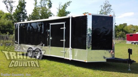 &lt;div&gt;NEW 8.5 X 24&#39; V-NOSED ENCLOSED CAR HAULER TRAILER LOADED W/ OPTIONS!&lt;/div&gt;
&lt;div&gt;
&lt;div&gt;&amp;nbsp;&lt;/div&gt;
&lt;div&gt;Up for your consideration is a Brand New Heavy Duty Model&amp;nbsp;&lt;/div&gt;
&lt;div&gt;&amp;nbsp;&lt;/div&gt;
&lt;div&gt;NEW 8.5 X 24&#39; V-NOSED ENCLOSED TOY - RACE CAR HAULER TRAILER LOADED W/ OPTIONS &amp;amp; RACE READY 3 PRO RACER PACKAGE!&lt;/div&gt;
&lt;div&gt;&amp;nbsp;&lt;/div&gt;
&lt;div&gt;Up for your consideration is a Brand New Heavy Duty Model 8.5 x 24 Tandem Axle, Loaded V-Nosed Enclosed Race Toy Car Hauler Cargo Trailer.&lt;/div&gt;
&lt;div&gt;&amp;nbsp;&lt;/div&gt;
&lt;div&gt;YOU&#39;VE SEEN THE REST...NOW BUY THE BEST!&amp;nbsp;&lt;/div&gt;
&lt;div&gt;&amp;nbsp;&lt;/div&gt;
&lt;div&gt;ALL the TOP QUALITY FEATURES listed in this ad!&lt;/div&gt;
&lt;div&gt;&amp;nbsp;&lt;/div&gt;
&lt;div&gt;Standard Elite Series Features:&lt;/div&gt;
&lt;div&gt;&amp;nbsp;&lt;/div&gt;
&lt;div&gt;- Heavy Duty 6&quot; I Beam Main Frame w/ 2&quot;X6&quot; Square Tube Frame&lt;/div&gt;
&lt;div&gt;- 24&#39; Box Space + V-Nose&lt;/div&gt;
&lt;div&gt;- 54&quot; TRIPLE TUBE TONGUE&lt;/div&gt;
&lt;div&gt;- 16&quot; On Center Walls&lt;/div&gt;
&lt;div&gt;- 16&quot; On Center Floors&lt;/div&gt;
&lt;div&gt;- 16&quot; On Center Roof Bows&lt;/div&gt;
&lt;div&gt;- (2) 3,500lb &quot; DEXTER&quot; Spring Axles w/ All Wheel Electric Brakes &amp;amp; EZ LUBE Grease Fittings-Self Adjusting Axles&lt;/div&gt;
&lt;div&gt;- HEAVY DUTY Rear Spring Assisted Ramp Door with (2) Bar locks for Security, &amp;amp; EZ Lube Hinge Pins&lt;/div&gt;
&lt;div&gt;- No-Show Beaver Tail (Dove Tail)&lt;/div&gt;
&lt;div&gt;- 4 ~ 5,000 lb Flush Floor Mounted D-Rings (Welded to Frame)&lt;/div&gt;
&lt;div&gt;- 36&quot; Side Door with Lock&lt;/div&gt;
&lt;div&gt;- ATP Diamond Plate Recessed Step-Up in Side door&lt;/div&gt;
&lt;div&gt;- 6&#39;6&quot; Interior Height inside Box Space&lt;/div&gt;
&lt;div&gt;- Galvalume Seamed Roof w/ Thermo Ply Ceiling Liner&lt;/div&gt;
&lt;div&gt;- 2 5/16&quot; Coupler w/ Snapper Pin&lt;/div&gt;
&lt;div&gt;- Heavy Duty Safety Chains&lt;/div&gt;
&lt;div&gt;- 2K Top-Wind Jack&lt;/div&gt;
&lt;div&gt;- 7-Way Round RV Electrical Wiring Harness w/ Battery Back-Up &amp;amp; Safety Switch&lt;/div&gt;
&lt;div&gt;- 24&quot; ATP Front Stone Guard w/ ATP Nose Cap&lt;/div&gt;
&lt;div&gt;- Exterior L.E.D Lighting Package&lt;/div&gt;
&lt;div&gt;- 3/8&quot; Heavy Duty Top Grade Plywood Walls&lt;/div&gt;
&lt;div&gt;- 3/4&quot; Heavy Duty Top Grade Plywood Floors&lt;/div&gt;
&lt;div&gt;- Heavy Duty Smooth Fender Flares&lt;/div&gt;
&lt;div&gt;- Deluxe License Plate Holder with Light&lt;/div&gt;
&lt;div&gt;- Top Quality Exterior Grade Automotive Paint&lt;/div&gt;
&lt;div&gt;- (1) Non-Powered Roof Vent&lt;/div&gt;
&lt;div&gt;- 12-Volt Interior Trailer Light w/ Wall Switch&lt;/div&gt;
&lt;div&gt;- 15&quot; 205-15&quot; Radial Tires&lt;/div&gt;
&lt;div&gt;- Modular Wheels&lt;/div&gt;
&lt;div&gt;&amp;nbsp;&lt;/div&gt;
&lt;div&gt;Race Ready 3 - Pro Racer Pack:&lt;/div&gt;
&lt;div&gt;&amp;nbsp;&lt;/div&gt;
&lt;div&gt;- Base &amp;amp; Overhead Cabinets w/ 4 ~ Recessed 12 Volt Lights&lt;/div&gt;
&lt;div&gt;- Wardrobe/Coat Closet&lt;/div&gt;
&lt;div&gt;- Interior Insulated Generator Box w/ Slider Tray &amp;amp; Vented Door&lt;/div&gt;
&lt;div&gt;- RTP Rubber Tread Plate -or- Black &amp;amp; White Checkered Flooring w/ Wall Wrap-Up&lt;/div&gt;
&lt;div&gt;- RTP Rubber Tread Plate, Black &amp;amp; White Checkered, -or- ATP Diamond Plate Ramp &amp;amp; 16&quot; Transitional Flap (In stock unit has RTP)&lt;/div&gt;
&lt;div&gt;- 2 ~ 5,200 Lb &quot;Dexter&quot; E-Z Lube All Wheel Electric Brake Spring Drop Axles&lt;/div&gt;
&lt;div&gt;- Radial Tires (22575R15)&lt;/div&gt;
&lt;div&gt;- 12&quot; Interior Height Increase (Total Interior Height 7 Foot 6 Inches)&lt;/div&gt;
&lt;div&gt;- 48&quot; X 54&quot; Escape Door&lt;/div&gt;
&lt;div&gt;- 36&quot; Baggage/Access Door - Front Driver Side V-Nose&lt;/div&gt;
&lt;div&gt;- 48&quot; Side Door w/ RV Flush Lock, Bar Lock, and ATP Diamond Plate Step-Up&lt;/div&gt;
&lt;div&gt;- White Metal Finished Interior Walls &amp;amp; Ceiling&lt;/div&gt;
&lt;div&gt;- Insulated Walls &amp;amp; Ceiling&lt;/div&gt;
&lt;div&gt;- A/C Pre-Wire &amp;amp; Brace&lt;/div&gt;
&lt;div&gt;- Extra Interior Non-Powered Roof Vent&lt;/div&gt;
&lt;div&gt;- 50 Amp Electrical Pkg (2 ~ 110 Volt Recepts, 4 ~ 4&#39; 12 Volt L.E.D. Strip Lights w/ Battery, 25&#39; Life Line)&lt;/div&gt;
&lt;div&gt;- AM/FM MP3 Plug-In Stereo with 4 Speakers (2 ~ Interior &amp;amp; 2 ~ Exterior)&lt;/div&gt;
&lt;div&gt;- 4 ~ 12 Volt L.E.D. Strip Lights&lt;/div&gt;
&lt;div&gt;- 12 Volt Battery w/ Battery Box&lt;/div&gt;
&lt;div&gt;- 3,500 Lb Electric Jack (Power Up &amp;amp; Down)&lt;/div&gt;
&lt;div&gt;- 8 ~ Extra L.E.D. Side Marker Lights (4 ~ On Left Side &amp;amp; 4 ~ On Right Side)&lt;/div&gt;
&lt;div&gt;- Double Clear L.E.D. Strip Tail Lights (4 ~ Lights Total, 2 ~ On Each Side)&lt;/div&gt;
&lt;div&gt;&amp;nbsp;&lt;/div&gt;
&lt;div&gt;Custom Motorcycle Package:&lt;/div&gt;
&lt;div&gt;&amp;nbsp;&lt;/div&gt;
&lt;div&gt;- Color - .030 Your Choice (In stock in Black)&lt;/div&gt;
&lt;div&gt;- Aluminum Mag Wheels&lt;/div&gt;
&lt;div&gt;- 24&quot; Polished Aluminum&amp;nbsp; or ATP (Aluminum Tread Plate) Sides &amp;amp; Rear (In Stock w/24&quot; ATP)&lt;/div&gt;
&lt;div&gt;- 2 ~ Rear Stabilizer Jacks&lt;/div&gt;
&lt;div&gt;- 5,000 LB Flush Mounted Floor D-Rings&lt;/div&gt;
&lt;div&gt;&amp;nbsp;&lt;/div&gt;
&lt;div&gt;Additional Upgrades Include:&lt;/div&gt;
&lt;div&gt;&amp;nbsp;&lt;/div&gt;
&lt;div&gt;- Upgraded Standard Leaf Spring Axles to&amp;nbsp; &quot;DEXTER&quot; Torsion Axles w/ All Wheel Electric Brakes &amp;amp; EZ LUBE Grease Fittings- Self Adjusting Axles&lt;/div&gt;
&lt;div&gt;- A/C Package (1-13,500 BTU A/C Unit with Heat Strip, A/C Pre-Wire with Brace)&lt;/div&gt;
&lt;div&gt;- 18&#39; Black and White Checkered Awning - Curb Side&lt;/div&gt;
&lt;div&gt;- 18&quot; Extended Tongue&lt;/div&gt;
&lt;div&gt;- One Piece Roof&lt;/div&gt;
&lt;/div&gt;
&lt;p&gt;&amp;nbsp;&lt;/p&gt;
&lt;p&gt;* * N.A.T.M. Inspected and Certified * *&lt;br /&gt;* * Manufacturers Title and 5 Year Limited Warranty Included * *&lt;br /&gt;* * PRODUCT LIABILITY INSURANCE * *&lt;br /&gt;* * FINANCING IS AVAILABLE W/ APPROVED CREDIT * *&lt;/p&gt;
&lt;p&gt;ASK US ABOUT OUR RENT TO OWN PROGRAM - NO CREDIT CHECK - LOW DOWN PAYMENT&lt;/p&gt;
&lt;p&gt;&lt;br /&gt;Trailer is offered @ factory direct pick up... We also offer Nationwide Delivery, please contact us for more information.&lt;br /&gt;CALL: 888-710-2112&lt;/p&gt;