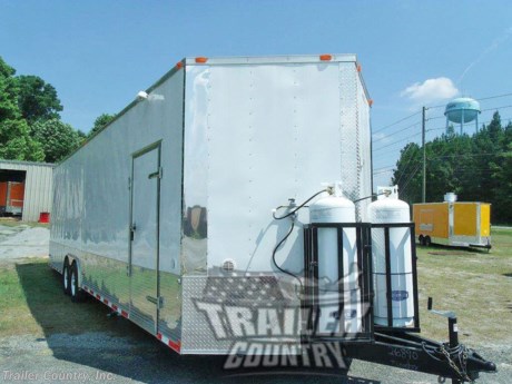 &lt;div&gt;NEW 8.5 X 30&#39; V-NOSED ENCLOSED MOBILE KITCHEN VENDING TRAILER LOADED W/ OPTIONS!&lt;/div&gt;
&lt;div&gt;&amp;nbsp;&lt;/div&gt;
&lt;div&gt;Up for your consideration is a Brand New Heavy Duty Model 8.5 x 30 Tandem Axle, V-Nosed Enclosed Food Vending Concession BBQ Trailer.&lt;/div&gt;
&lt;div&gt;&amp;nbsp;&lt;/div&gt;
&lt;div&gt;YOU&#39;VE SEEN THE REST...NOW BUY THE BEST!&lt;/div&gt;
&lt;div&gt;&amp;nbsp;&lt;/div&gt;
&lt;div&gt;ALL the TOP QUALITY FEATURES listed in this ad!&lt;/div&gt;
&lt;div&gt;&amp;nbsp;&lt;/div&gt;
&lt;div&gt;Elite Series Standard Features:&lt;/div&gt;
&lt;div&gt;&amp;nbsp;&lt;/div&gt;
&lt;div&gt;- Heavy Duty 8&quot; I Beam Main Frame w/ 2&quot; X 6&quot; Square Tube Frame&lt;/div&gt;
&lt;div&gt;- 30&#39; Box Space + V-Nose&lt;/div&gt;
&lt;div&gt;- 54&quot; TRIPLE TUBE TONGUE&lt;/div&gt;
&lt;div&gt;- 16&quot; On Center Walls&lt;/div&gt;
&lt;div&gt;- 16&quot; On Center Floors&lt;/div&gt;
&lt;div&gt;- 16&quot; On Center Roof Bows&lt;/div&gt;
&lt;div&gt;- (2) 5,200 lb &quot; DEXTER&quot; SPRING Axles w/ All Wheel Electric Brakes &amp;amp; EZ LUBE Grease Fittings - Self Adjusting Axles&lt;/div&gt;
&lt;div&gt;- HEAVY DUTY Rear Spring Assisted Ramp Door with (2) Bar locks for Security, &amp;amp; EZ Lube Hinge Pins&lt;/div&gt;
&lt;div&gt;- No-Show Beaver Tail (Dove Tail)&lt;/div&gt;
&lt;div&gt;- 4 - 5,000 lb Flush Floor Mounted D-Rings&lt;/div&gt;
&lt;div&gt;- 36&quot; Side Door with Lock&lt;/div&gt;
&lt;div&gt;- ATP Diamond Plate Recessed Step-Up in Side door&lt;/div&gt;
&lt;div&gt;- 6&#39;6&quot; Interior Height inside Box Space&lt;/div&gt;
&lt;div&gt;- Galvalume Seamed Roof w/ Thermo Ply Ceiling Liner&lt;/div&gt;
&lt;div&gt;- 2 5/16&quot; Coupler w/ Snapper Pin&lt;/div&gt;
&lt;div&gt;- Heavy Duty Safety Chains&lt;/div&gt;
&lt;div&gt;- 2 K Top-Wind Jack&lt;/div&gt;
&lt;div&gt;- 7-Way Round RV Electrical Wiring Harness w/ Battery Back-Up &amp;amp; Safety Switch&lt;/div&gt;
&lt;div&gt;- 24&quot; ATP Front Stone Guard w/ ATP Nose Cap&lt;/div&gt;
&lt;div&gt;- Exterior L.E.D Lighting Package&lt;/div&gt;
&lt;div&gt;- 3/8&quot; Heavy Duty Top Grade Plywood Walls&lt;/div&gt;
&lt;div&gt;- 3/4&quot; Heavy Duty Top Grade Plywood Floors w/ Undercoat&lt;/div&gt;
&lt;div&gt;- Heavy Duty Smooth Fender Flares&lt;/div&gt;
&lt;div&gt;- Deluxe License Plate Holder with Light&lt;/div&gt;
&lt;div&gt;- Top Quality Exterior Grade Automotive Paint&lt;/div&gt;
&lt;div&gt;- (1) Non-Powered Roof Vent&lt;/div&gt;
&lt;div&gt;- (1) 12-Volt Interior Trailer Light w/ Wall Switch&lt;/div&gt;
&lt;div&gt;- 15&quot; 225-15&quot; Radial Tires&lt;/div&gt;
&lt;div&gt;- White Modular Wheels&lt;/div&gt;
&lt;div&gt;&amp;nbsp;&lt;/div&gt;
&lt;div&gt;Concession Package &amp;amp; Upgrades:&lt;/div&gt;
&lt;div&gt;&amp;nbsp;&lt;/div&gt;
&lt;div&gt;- Concession Package- 13&#39; Hood Range, Air Flow Blower, 2 Interior Range Lights, Grease Trap on Roof, Back splash under Hood Range (No Fire Suppression System)&lt;/div&gt;
&lt;div&gt;- Stainless Steel Vending Equipment Includes ~&amp;nbsp;&lt;/div&gt;
&lt;div&gt;- 1- 36&quot; Griddle&lt;/div&gt;
&lt;div&gt;- 4 Burner Range with Oven&lt;/div&gt;
&lt;div&gt;- Extra Over Rack&lt;/div&gt;
&lt;div&gt;- 150 lb Ice Maker&lt;/div&gt;
&lt;div&gt;- 3 ~ 40 lb Fryers&lt;/div&gt;
&lt;div&gt;- Proofing Oven&lt;/div&gt;
&lt;div&gt;- 3 ~ Well Gas Steam Table&amp;nbsp;&lt;/div&gt;
&lt;div&gt;- 49&quot; Cu ft Stainless Steel Fridge (Double Door)&lt;/div&gt;
&lt;div&gt;- 23&quot; Cu ft Stainless Steel Freezer (1 Door)&lt;/div&gt;
&lt;div&gt;- Beverage Cooler w/ Glass Door&lt;/div&gt;
&lt;div&gt;- Turbo Air 36&quot; S/S Chef Base Cooler w/2 Drawers - 6.1 Cu Ft&lt;/div&gt;
&lt;div&gt;- LP Lines and LP Regulator (ALL EQUIPMENT HAS INDIVIDUAL SHUT OFF VALVES)&lt;/div&gt;
&lt;div&gt;- 18&quot; Charbroiler Counter Top Lavarock Gas Char Grill&lt;/div&gt;
&lt;div&gt;- 1 ~ 1.5&#39; X 30&quot; Counter Hood for Char Grill and 20&quot; WX 30&quot; D Shelf Under Hood Connected to Base Cabinet Under Window&lt;/div&gt;
&lt;div&gt;- 1 ~ Custom Insulated Aluminum Sink Cover- Designed as Removable Prep Station.&lt;/div&gt;
&lt;div&gt;- 1 ~ 3&#39; x 5&#39; Concession/Vending Window W/2 - Sliding Glass Inserts &amp;amp; Screen (Centered Over Driverside of Trailer)&lt;/div&gt;
&lt;div&gt;- 1 ~ 12&quot; x 7&#39; Exterior Serving Counter Under Concession Window&lt;/div&gt;
&lt;div&gt;- 2 = A/C Units, Pre-Wire &amp;amp; Braces (13,500 BTU Units w/ Heat Strips)&lt;/div&gt;
&lt;div&gt;- Sink Package ~ 3 Stainless Steel Sinks in Stainless Steel Table W/Hardware in Mill Finish, Hand wash Station, Upgraded 40 Gallon Fresh Water Tank, Upgraded 50 Gallon Waste Water Tank, &amp;amp; 6 Gallon Hot Water Heater&lt;/div&gt;
&lt;div&gt;- City Water Hook Up&lt;/div&gt;
&lt;div&gt;- Electrical Package ~ ( 100 Amp Panel Box w/50&#39; Life Line, 16-110 Volt Interior Recepts, 4~4&#39; 12 Volt L.E.D. Strip Lights w/ Battery)&lt;/div&gt;
&lt;div&gt;- 2 ~ 220 Volt Outlets for Deep Fryers. (Set up for both Electric and Propane Fryers)&lt;/div&gt;
&lt;div&gt;- 1 ~ Additional 100 AMP Panel &amp;amp; Junction Box Tied into Electrical System&lt;/div&gt;
&lt;div&gt;- 14 ~ Additional 110 Volt Interior Recepts through out unit. (Total of 16)&lt;/div&gt;
&lt;div&gt;- 2 ~ 4&#39; Florescent Shop Lights&lt;/div&gt;
&lt;div&gt;- 1 ~ Exterior Motor Base Plug ilo Life Line&lt;/div&gt;
&lt;div&gt;- 1~ Exterior GFI Outlet&lt;/div&gt;
&lt;div&gt;- 2 ~ Upgraded 220 Volt Recepts for Ice Cream Machines&lt;/div&gt;
&lt;div&gt;- ATP Flooring on Trailer Interior (Aluminum Tread Plate)&lt;/div&gt;
&lt;div&gt;- Mill Finish Metal Walls and Ceiling Liner&amp;nbsp;&lt;/div&gt;
&lt;div&gt;- Insulated Walls &amp;amp; Ceiling&lt;/div&gt;
&lt;div&gt;- Anodized Corner Caps&lt;/div&gt;
&lt;div&gt;- Propane Package ~2 -100 lb Propane Tanks, Regulator, LP Lines, w/3 Stub Outs ( Cages/Tanks located on V-Nose)&lt;/div&gt;
&lt;div&gt;- 5 = Additional Propane Stub Outs&lt;/div&gt;
&lt;div&gt;- 2 ~ 100 LB Propane Tanks (Tanks are Empty)&lt;/div&gt;
&lt;div&gt;- 2 ~ Locking Propane Cages w/ Swing Door&lt;/div&gt;
&lt;div&gt;&amp;nbsp;&lt;/div&gt;
&lt;div&gt;Additional Upgrades:&lt;/div&gt;
&lt;div&gt;&amp;nbsp;&lt;/div&gt;
&lt;div&gt;- Upgraded Standard Axles to (2) 7,000 lb 4&quot; &quot;Dexter&quot; Drop Axles w/ EZ LUBE Grease Fittings&lt;/div&gt;
&lt;div&gt;- Cabinets &amp;amp; Counters:&lt;/div&gt;
&lt;div&gt;- 6&#39; Upper Cabinets Mounted Over Steam Table&amp;nbsp;&lt;/div&gt;
&lt;div&gt;- 5.5&#39; x 18&quot; Base Cabinets Mounted Over Wheel Well Under Concession Window&lt;/div&gt;
&lt;div&gt;- 7&#39; X 18&quot; Base Cabinets Mounting Starts at Rear Wall on Passenger Side Forward.&lt;/div&gt;
&lt;div&gt;- 18&quot; X 30&quot; Pedestal Counter For Proofer Mounted Over Wheel well in Passenger Side.&lt;/div&gt;
&lt;div&gt;- (All Cabinets are in Mill Finish Metal)&lt;/div&gt;
&lt;div&gt;Shelves:&lt;/div&gt;
&lt;div&gt;- 12&quot; x 36&quot; Wall Mount Shelf for Microwave Mounted 52&quot; from Floor Between Freezer &amp;amp; Steam Table w/ Cable Grommet Centered Against Wall.&lt;/div&gt;
&lt;div&gt;- 18&quot; x 36&quot; Shelf Above Microwave Extends from to Overhead Cabinet&amp;nbsp; Freezer 66&quot; from Floor)&lt;/div&gt;
&lt;div&gt;- 5.5&#39; X 18&quot; Shelf Mounted Above Ice Maker&lt;/div&gt;
&lt;div&gt;- (All Shelves are in Mill Finish Metal)&lt;/div&gt;
&lt;div&gt;- 48&quot; Rear Split Door ( Top 1/2 Opens to Passenger Side,&amp;nbsp; Bottom 1/2 Opens to Driver Side -Has Interior Drop Shelf)&lt;/div&gt;
&lt;div&gt;- Walk On Roof&amp;nbsp; w/16&quot; O.C. Cross members on Roof&lt;/div&gt;
&lt;div&gt;- 18&quot; Extra Interior Height (8&#39; Total Interior Height)&lt;/div&gt;
&lt;div&gt;- 22&#39; Black and White Checkered Awning Curbside&lt;/div&gt;
&lt;div&gt;- .030 Colored Metal Exterior in White&lt;/div&gt;
&lt;div&gt;- 5,000 lb Tongue Jack&lt;/div&gt;
&lt;div&gt;- Scissor Jacks (1 on each corner)&lt;/div&gt;
&lt;div&gt;- 5 ~ 4 Way Exterior Quartz Lights&lt;/div&gt;
&lt;div&gt;- No Beaver Tail - Straight Deck&lt;/div&gt;
&lt;div&gt;- 24&quot; ATP Diamond Plate Sides &amp;amp; Rear&lt;/div&gt;
&lt;div&gt;- Upgraded 48&quot; Side Door&lt;/div&gt;
&lt;div&gt;- Extended Tongue&lt;/div&gt;
&lt;div&gt;- Spare Tire&lt;/div&gt;
&lt;div&gt;&amp;nbsp;&lt;/div&gt;
&lt;p&gt;&amp;nbsp;&lt;/p&gt;
&lt;p&gt;* * N.A.T.M. Inspected and Certified * *&lt;br /&gt;* * Manufacturers Title and 5 Year Limited Warranty Included * *&lt;br /&gt;* * PRODUCT LIABILITY INSURANCE * *&lt;br /&gt;* * FINANCING IS AVAILABLE W/ APPROVED CREDIT * *&lt;/p&gt;
&lt;p&gt;&lt;br /&gt;Trailer is offered @ factory direct pick up in Willacoochee, GA...We also offer Nationwide Delivery, please contact us for more information.&lt;br /&gt;CALL: 888-710-2112&lt;/p&gt;
