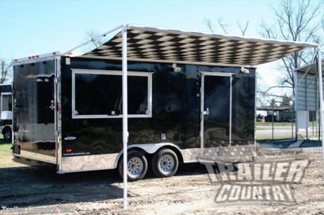&lt;div&gt;NEW 8.5 X 18&#39; ENCLOSED MOBILE KITCHEN CONCESSION - FOOD VENDING - EVENT CATERING TAIL GATE BBQ COMPETITION TRAILER!&lt;/div&gt;
&lt;div&gt;&amp;nbsp;&lt;/div&gt;
&lt;div&gt;Up for your consideration is a Brand New Heavy Duty Elite Series Model 8.5 x 18 Tandem Axle, Enclosed Trailer.&lt;/div&gt;
&lt;div&gt;&amp;nbsp;&lt;/div&gt;
&lt;div&gt;Set up for Tail Gating, Bar-B-Q Competitions, Food Vending...Loaded w/Upgrades.&lt;/div&gt;
&lt;div&gt;&amp;nbsp;&lt;/div&gt;
&lt;div&gt;YOU&#39;VE SEEN THE REST...NOW BUY THE BEST!&lt;/div&gt;
&lt;div&gt;&amp;nbsp;&lt;/div&gt;
&lt;div&gt;Elite Series Standard Features:&lt;/div&gt;
&lt;div&gt;&amp;nbsp;&lt;/div&gt;
&lt;div&gt;- Heavy Duty 6&quot; I Beam Main Frame w/ 2&quot;X6&quot; Square Tube&lt;/div&gt;
&lt;div&gt;- 18&#39; Box Space +&amp;nbsp; V-Nose&lt;/div&gt;
&lt;div&gt;- 1&quot; X 1 1/2&quot; Square Tube Wall &amp;amp; Roof Cross members&lt;/div&gt;
&lt;div&gt;- 16&quot; On Center Walls&lt;/div&gt;
&lt;div&gt;- 16&quot; On Center Floors&lt;/div&gt;
&lt;div&gt;- 16&quot; On Center Roof Bows&lt;/div&gt;
&lt;div&gt;- (2) 3,500 lb &quot; DEXTER&quot; SPRING Axles w/ All Wheel Electric Brakes &amp;amp; EZ LUBE Grease Fittings (Electric Brakes on both Axles, Battery Back-Up, &amp;amp; Safety Switch).&lt;/div&gt;
&lt;div&gt;- 36&quot; Side Door with Flush Mounted RV Style Lock&lt;/div&gt;
&lt;div&gt;- ATP Diamond Plate Recessed Step-Up in Side door&lt;/div&gt;
&lt;div&gt;- 6&#39;6&quot; Interior Height inside Box Space&lt;/div&gt;
&lt;div&gt;- Galvalume Seamed Roof w/ Thermo Ply Ceiling Liner&lt;/div&gt;
&lt;div&gt;- 2 5/16&quot; Coupler w/ Snapper Pin&lt;/div&gt;
&lt;div&gt;- Heavy Duty Safety Chains&lt;/div&gt;
&lt;div&gt;- 2K Top-Wind Jack&lt;/div&gt;
&lt;div&gt;- 7-Way Round RV Electrical Wiring Harness w/ Battery Back-Up &amp;amp; Safety Switch&lt;/div&gt;
&lt;div&gt;- 24&quot; ATP Front Stone Guard w/ ATP Nose Cap&lt;/div&gt;
&lt;div&gt;- Exterior L.E.D Lighting Package&lt;/div&gt;
&lt;div&gt;- 3/8&quot; Heavy Duty Top Grade Plywood Walls&lt;/div&gt;
&lt;div&gt;- 3/4&quot; Heavy Duty Top Grade Plywood Floors&lt;/div&gt;
&lt;div&gt;- Heavy Duty Smooth Fender Flares&lt;/div&gt;
&lt;div&gt;- Deluxe License Plate Holder&lt;/div&gt;
&lt;div&gt;- Top Quality Exterior Grade Automotive Paint&lt;/div&gt;
&lt;div&gt;- (1) 12-Volt Interior Trailer Light w/ Wall Switch&lt;/div&gt;
&lt;div&gt;- 15&quot; Radial Tires&lt;/div&gt;
&lt;div&gt;- Smooth Polished Front &amp;amp; Rear Corner Caps&lt;/div&gt;
&lt;div&gt;- Modular Wheels&lt;/div&gt;
&lt;div&gt;&amp;nbsp;&lt;/div&gt;
&lt;div&gt;Add - Ons, Options &amp;amp; Upgrades:&lt;/div&gt;
&lt;div&gt;&amp;nbsp;&lt;/div&gt;
&lt;div&gt;- ?1 ~ 3&#39; x 6&#39; Concession/Vending Window w/No Glass or Screen Mounted on Curbside of Trailer&lt;/div&gt;
&lt;div&gt;- 1 ~ 18&quot; x 6&#39; Interior Serving Counter Mounted Under Concession Window w/ Drop Brackets)&lt;/div&gt;
&lt;div&gt;- Electrical Package ~ 50 Amp Panel Box w/25&#39; Life Line, 2~110 Volt Interior Recepts, 2~ 4&#39; 12 Volt L.E.D. Strip Lights w/ Battery&lt;/div&gt;
&lt;div&gt;- 2 ~ Additional 110 Volt Interior Recepts throughout unit. (Total of 4)&lt;/div&gt;
&lt;div&gt;- 1 ~ Exterior GFI Outlets&amp;nbsp;&lt;/div&gt;
&lt;div&gt;- A/C Unit ~ Pre-wire &amp;amp; Brace, (13,500 BTU Unit w/ Heat Strip)&lt;/div&gt;
&lt;div&gt;- 2 ~ 4-Way 12 Volt L.E.D. Lights (Installed on Curbside One on Each side of Awning- Exterior)&lt;/div&gt;
&lt;div&gt;- 16&#39; Black &amp;amp; White Checkered Manual Awning on Trailer Curbside&lt;/div&gt;
&lt;div&gt;- 6&#39; x 24&quot; Deep Base Cabinet for Prep Sink w/Mill Finish Work Top&lt;/div&gt;
&lt;div&gt;- Upgrade Base Cabinet to have 4 Drawers&lt;/div&gt;
&lt;div&gt;- 6&#39; x 18&quot; Deep Overhead Cabinet - Mounted Above Base Cabinet&lt;/div&gt;
&lt;div&gt;- 1 ~ 15&quot; x 30&quot; Window- Installed Between Base and Overhead Cabinets&lt;/div&gt;
&lt;div&gt;- Mini Sink Package: Stainless Steel Deep Prep Sink - Mounted to Partition Wall in Drivers Side Corner in Base Cabinet (Utilizes 1/2 Bath Water)&lt;/div&gt;
&lt;div&gt;- Bathroom Package- 1/2 Bath: Toilet 28 Gallon Fresh Tank, 35 Waste Water Tank, Water Pump, Water Heater, Hand-wash in Sink in Cabinet, Partition Wall w/ Door&lt;/div&gt;
&lt;div&gt;- Powered Roof Vent w/ Fan -12 Volt installed in 1/2 Bath (No Remote)&lt;/div&gt;
&lt;div&gt;- RCP (Rubber Coin Plate) Flooring in Interior Box Space&lt;/div&gt;
&lt;div&gt;- RTP Ramp (Rubber Tread Plate) Flooring on Ramp&lt;/div&gt;
&lt;div&gt;- White Metal Ceiling and Walls w/Ceiling Liner&lt;/div&gt;
&lt;div&gt;- Bathroom Light&lt;/div&gt;
&lt;div&gt;- No Beaver Tail - Straight Deck&lt;/div&gt;
&lt;div&gt;- 9&quot; Added Interior Height (total 7&#39;6&quot; Interior Height)&lt;/div&gt;
&lt;div&gt;- .030 Upgraded Exterior Metal - Black&lt;/div&gt;
&lt;div&gt;- E-Track Installed into Driver side Wall 36&quot; from Floor from Trailer to Base Cabinet (9&#39; Long)&lt;/div&gt;
&lt;div&gt;- 27&#39;- E-Track Installed into 3 ~ 9&#39; Rows on Trailer Floor&lt;/div&gt;
&lt;div&gt;- Shadowbox w/ 110 Volt Recept ~ Installed Behind Concession Window-Lined w/ Black Carpet&amp;nbsp;&lt;/div&gt;
&lt;div&gt;- Mount for TV Inside Shadowbox (Uninstalled)&lt;/div&gt;
&lt;div&gt;- Co-ax Cable for Satellite (Inside Shadowbox)&lt;/div&gt;
&lt;div&gt;- 10&#39; Interior Base Cabinet Mounted Under Shadowbox&lt;/div&gt;
&lt;p&gt;&amp;nbsp;&lt;/p&gt;
&lt;p&gt;* * N.A.T.M. Inspected and Certified * *&lt;br /&gt;* * Manufacturers Title and 5 Limited Year Warranty Included * *&lt;br /&gt;* * PRODUCT LIABILITY INSURANCE * *&lt;br /&gt;* * FINANCING IS AVAILABLE W/ APPROVED CREDIT * *&lt;/p&gt;
&lt;p&gt;&lt;br /&gt;Trailer is offered @ factory direct pick up in Willacoochee, GA...We also offer Nationwide Delivery, please contact us for more information.&lt;br /&gt;CALL: 888-710-2112&lt;/p&gt;