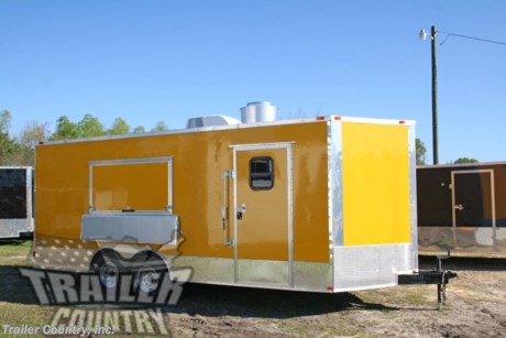 &lt;div&gt;NEW 8.5 X 20 ENCLOSED CONCESSION TRAILER&lt;/div&gt;
&lt;div&gt;&amp;nbsp;&lt;/div&gt;
&lt;div&gt;Up for your consideration is a Brand New Model 8.5x20 Tandem Axle, V-Nosed Enclosed Mobile Kitchen Concession ~ Food Vending Trailer.&lt;/div&gt;
&lt;div&gt;&amp;nbsp;&lt;/div&gt;
&lt;div&gt;ALL the TOP QUALITY FEATURES listed in this ad!&lt;/div&gt;
&lt;div&gt;&amp;nbsp;&lt;/div&gt;
&lt;div&gt;Standard Elite Series Features:&lt;/div&gt;
&lt;div&gt;&amp;nbsp;&lt;/div&gt;
&lt;div&gt;Heavy Duty 6&quot; I Beam Main Frame with 2 X 6 Square Tube&lt;/div&gt;
&lt;div&gt;Heavy Duty 1&quot; x 1 1/2&quot; Square Tubular Wall Studs &amp;amp; Roof Bows&lt;/div&gt;
&lt;div&gt;20&#39; Box Space + V-Nose&lt;/div&gt;
&lt;div&gt;16&quot; On Center Walls&lt;/div&gt;
&lt;div&gt;16&quot; On Center Floors&lt;/div&gt;
&lt;div&gt;16&quot; On Center Roof Bows&lt;/div&gt;
&lt;div&gt;Complete Braking System (Electric Brakes on both axles, Battery Back-Up, &amp;amp; Safety Switch)&lt;/div&gt;
&lt;div&gt;(2) 3,500lb 4&quot; &quot;Dexter&quot; Drop Axles w/ EZ LUBE Grease Fittings (Self Adjusting Brakes Axles)&lt;/div&gt;
&lt;div&gt;36&quot; Side Door with Bar Lock &amp;amp; RV Style Flush Lock on Passenger Side&lt;/div&gt;
&lt;div&gt;6&#39;6&quot; Interior Height&lt;/div&gt;
&lt;div&gt;Galvalume Seamed Roof w/ Thermo Ply Ceiling Liner&lt;/div&gt;
&lt;div&gt;2 5/16&quot; Coupler w/ Snapper Pin&lt;/div&gt;
&lt;div&gt;Heavy Duty Safety Chains&lt;/div&gt;
&lt;div&gt;7-Way Round RV Style Wiring Harness Plug&lt;/div&gt;
&lt;div&gt;3/8&quot; Heavy Duty Top Grade Plywood Walls&lt;/div&gt;
&lt;div&gt;3/4&quot; Heavy Duty Top Grade Plywood Floors&lt;/div&gt;
&lt;div&gt;Smooth Teardrop Style Fender Flares&lt;/div&gt;
&lt;div&gt;2K A-Frame Top Wind Jack&lt;/div&gt;
&lt;div&gt;Top Quality Exterior Grade Paint&lt;/div&gt;
&lt;div&gt;(1) Non-Powered Interior Roof Vent&lt;/div&gt;
&lt;div&gt;(1) 12 Volt Interior Trailer Dome Light w/ Wall Switch&lt;/div&gt;
&lt;div&gt;24&quot; Diamond Plate ATP Front Stone Guard&lt;/div&gt;
&lt;div&gt;15&quot; Radial (ST20575R15) Tires &amp;amp; Wheels&lt;/div&gt;
&lt;div&gt;Exterior L.E.D. Lighting Package&lt;/div&gt;
&lt;div&gt;&amp;nbsp;&lt;/div&gt;
&lt;div&gt;Concession Packages &amp;amp; Upgrades:&lt;/div&gt;
&lt;div&gt;&amp;nbsp;&lt;/div&gt;
&lt;div&gt;Concession Package- 7&#39; Hood Range, Air Flow Blower, 2 Interior Range Lights, Grease Trap on Roof.&lt;/div&gt;
&lt;div&gt;(?1) 3&#39; x 6&#39; Concession/Vending Window w/ Sliding Glass &amp;amp; Screens (Center Curbside of Trailer)&lt;/div&gt;
&lt;div&gt;(1) 18&quot; x 7&#39; Drop Leaf Exterior Serving Tray Under Concession Window&lt;/div&gt;
&lt;div&gt;(1) 18&quot; x 7&#39; Serving Counter Inside Under Concession Window&lt;/div&gt;
&lt;div&gt;Propane Package ~ 2-100lb Propane Tanks, Regulator, LP Lines w/ 3 Stub Outs, (Cages and Tanks located at Rear of Trailer).&lt;/div&gt;
&lt;div&gt;(2) Propane Cages w/ Swing Doors (Mounted at Rear of Trailer)&lt;/div&gt;
&lt;div&gt;Sink Package ~ 3 Stainless Steel Sinks W/Hardware, Cabinet in Mill Finish, Hand-wash, 20 Gallon Fresh Water Tank, 30 Gallon Waste Water Tank, &amp;amp; 6 Gallon Hot Water Heater.&lt;/div&gt;
&lt;div&gt;Electrical Package ~ (100 Amp Panel Box w/Life Line, 8-110 Volt Interior Recepts, 2-4&#39; 12 Volt L.E.D. Strip Lights w/ Battery.&lt;/div&gt;
&lt;div&gt;Additional Roof Vent - 2 Total&lt;/div&gt;
&lt;div&gt;?A/C Unit ~ Pre-wire &amp;amp; Brace, (13,500 BTU Unit W/ Heat Strip).&lt;/div&gt;
&lt;div&gt;RCP (Rubber Coin Flooring) in Trailer Interior&lt;/div&gt;
&lt;div&gt;Insulated Walls &amp;amp; Ceiling&lt;/div&gt;
&lt;div&gt;White Metal Walls and Ceiling Liner in Trailer Interior&lt;/div&gt;
&lt;div&gt;12&quot; Extra Interior Height (7&#39;6&quot; Total Interior Height)&lt;/div&gt;
&lt;div&gt;?Double L.E.D. Clear Strip Tail Lights&lt;/div&gt;
&lt;div&gt;Upgraded Axles- to (2) 7,000 lb &quot; DEXTER&quot; SPRING Axles w/ All Wheel Electric Brakes &amp;amp; EZ LUBE Grease Fittings (Electric Brakes on both Axles, Battery Back-Up, &amp;amp; Safety Switch).&lt;/div&gt;
&lt;div&gt;Upgraded Standard Frame to Heavy Duty Frame w/12&quot; On Center Wall Cross-members, Floor Cross-member, &amp;amp; Roof Bows&lt;/div&gt;
&lt;div&gt;(1) 12&quot; x 12&quot; Rear Cable Access Door (Located Near Propane Cages)&lt;/div&gt;
&lt;div&gt;36&quot; Single Access Door w/ Window (Located on Passenger Side of Trailer)&lt;/div&gt;
&lt;div&gt;Added 48&quot; Side Door To Trailer (Located on Driver side of Trailer in Rear)&lt;/div&gt;
&lt;div&gt;Upgraded .030 Colored Metal Exterior in Penske Yellow&lt;/div&gt;
&lt;div&gt;Radial Tires and Silver Modular Wheels&lt;/div&gt;
&lt;div&gt;&amp;nbsp;&lt;/div&gt;
&lt;div&gt;Shown in .030 Penske Yellow Metal.&amp;nbsp;&lt;/div&gt;
&lt;div&gt;&amp;nbsp;&lt;/div&gt;
&lt;div&gt;! ! ! YOU CHOOSE FINAL COLOR ! ! !&lt;/div&gt;
&lt;div&gt;&amp;nbsp;&lt;/div&gt;
&lt;div&gt;&amp;nbsp;FINANCING IS AVAILABLE W/ APPROVED CREDIT&lt;/div&gt;
&lt;div&gt;&amp;nbsp;&lt;/div&gt;
&lt;div&gt;&amp;nbsp;Manufacturers Title and 5 Year Limited Warranty Included&lt;/div&gt;
&lt;div&gt;&amp;nbsp;&lt;/div&gt;
&lt;div&gt;**PRODUCT LIABILITY INSURANCE**&lt;/div&gt;
&lt;div&gt;&amp;nbsp;&lt;/div&gt;
&lt;div&gt;Trailer is offered @ factory direct pricing...We also have a Florida pick up location in Tampa and We offer Nationwide Delivery @ Unbeatable Rates.&lt;/div&gt;
&lt;div&gt;&amp;nbsp;&lt;/div&gt;
&lt;div&gt;*Trailer Shown with Optional Trim*&lt;/div&gt;
&lt;div&gt;&amp;nbsp;&lt;/div&gt;
&lt;div&gt;All Trailers are D.O.T. Compliant for all 50 States, Canada, &amp;amp; Mexico.&lt;/div&gt;
&lt;div&gt;&amp;nbsp;&lt;/div&gt;
&lt;div&gt;FOR MORE INFORMATION CALL:&lt;/div&gt;
&lt;div&gt;&amp;nbsp;&lt;/div&gt;
&lt;div&gt;888-710-2112&lt;/div&gt;
&lt;p&gt;&amp;nbsp;&lt;/p&gt;