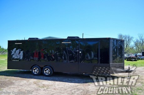 &lt;div&gt;NEW 8.5 X 24 ENCLOSED CAR HAULER TRAILER w/ RACE READY 2 PACKAGE&amp;nbsp;&lt;/div&gt;
&lt;div&gt;&amp;nbsp;&lt;/div&gt;
&lt;div&gt;&amp;nbsp;Up for your consideration is a Brand New Heavy Duty Model 8.5 x 24 Tandem Axle, Enclosed Car Hauler Cargo Race Trailer.&lt;/div&gt;
&lt;div&gt;&amp;nbsp;&lt;/div&gt;
&lt;div&gt;~ALSO PERFECT FOR MOTORCYCLE&#39;S, SNOWMOBILE, ATV &amp;amp; 4-WHEELERS ~&lt;/div&gt;
&lt;div&gt;&amp;nbsp;&lt;/div&gt;
&lt;div&gt;ALL the TOP QUALITY FEATURES listed in this ad!&lt;/div&gt;
&lt;div&gt;&amp;nbsp;&lt;/div&gt;
&lt;div&gt;Standard Elite Series Features:&lt;/div&gt;
&lt;div&gt;&amp;nbsp;&lt;/div&gt;
&lt;div&gt;Heavy Duty 6&quot; I Beam Main Frame with 2 X 6 Square Tube&lt;/div&gt;
&lt;div&gt;Heavy Duty 1&quot; x 1 1/2&quot; Square Tubular Wall Studs &amp;amp; Roof Bows&lt;/div&gt;
&lt;div&gt;Triple Tube Tongue&lt;/div&gt;
&lt;div&gt;24&#39; Box Space + V-nose&lt;/div&gt;
&lt;div&gt;16&quot; On Center Walls&amp;nbsp;&lt;/div&gt;
&lt;div&gt;16&quot; On Center Floor Cross Memebers&lt;/div&gt;
&lt;div&gt;16&quot; On Center Ceiling Cross Members&lt;/div&gt;
&lt;div&gt;Complete Braking System (Electric Brakes on both Axles, Battery Back-Up, &amp;amp; Safety Switch).&lt;/div&gt;
&lt;div&gt;(2) 3,500lb 4&quot; &quot;Dexter&quot; Drop Axles w/ EZ LUBE Grease Fittings (Self Adjusting Brakes Axles)&lt;/div&gt;
&lt;div&gt;36&quot; Side Door with Kick Plate &amp;amp; Cam Locking System (on Passenger Side)&lt;/div&gt;
&lt;div&gt;ATP Diamond Plate Step Well in Side Door&lt;/div&gt;
&lt;div&gt;6&#39;6&quot; Interior Height (Approx. 78&quot;)&lt;/div&gt;
&lt;div&gt;Galvalume Seamed Roof w/ Thermo Ply Ceiling Liner&lt;/div&gt;
&lt;div&gt;2 5/16&quot; Coupler w/ Snapper Pin&lt;/div&gt;
&lt;div&gt;Heavy Duty Safety Chains&lt;/div&gt;
&lt;div&gt;7-Way Round RV Style Wiring Harness Plug&lt;/div&gt;
&lt;div&gt;3/8&quot; Heavy Duty Top Grade Plywood Walls&lt;/div&gt;
&lt;div&gt;3/4&quot; Heavy Duty Top Grade Plywood Floors&lt;/div&gt;
&lt;div&gt;Smooth Tear Drop Style Fender Flares&lt;/div&gt;
&lt;div&gt;2K A-Frame Top Wind Jack&lt;/div&gt;
&lt;div&gt;Top Quality Exterior Grade Paint&lt;/div&gt;
&lt;div&gt;(1) Non-Powered Interior Roof Vent&lt;/div&gt;
&lt;div&gt;(1) 12 Volt Interior Trailer Dome Light w/ Wall Switch&lt;/div&gt;
&lt;div&gt;24&quot; Diamond Plate ATP Front Stone Guard&lt;/div&gt;
&lt;div&gt;15&quot; Radial (ST20575R15) Tires &amp;amp; Wheels&lt;/div&gt;
&lt;div&gt;4- Flush Mounted D-Rings in Floor&lt;/div&gt;
&lt;div&gt;Exterior L.E.D. Lighting Package&lt;/div&gt;
&lt;div&gt;Rear Spring Assisted Ramp Door w/ Cam Locks and 16&quot; Transition Flap&lt;/div&gt;
&lt;div&gt;&amp;nbsp;&lt;/div&gt;
&lt;div&gt;Race Ready 2 Package:&lt;/div&gt;
&lt;div&gt;&amp;nbsp;&lt;/div&gt;
&lt;div&gt;RTP-Rubber Tread Plate Flooring&lt;/div&gt;
&lt;div&gt;RTP-Rubber Tread Plate Ramp &amp;amp; 16&quot; Transitional Flap&lt;/div&gt;
&lt;div&gt;White Metal Walls &amp;amp; Ceiling&lt;/div&gt;
&lt;div&gt;54&quot; Driver-Side Escape Door&lt;/div&gt;
&lt;div&gt;Electrical Package (w/50 AMP Panel Box, (2)110 Volt Interior Recepts, 25&#39; Life Line, (2)4&#39; 12 Volt L.E.D. Strip Lights w/ Battery)&lt;/div&gt;
&lt;div&gt;Black Metal Base &amp;amp; Overhead Cabinets&lt;/div&gt;
&lt;div&gt;(2) LED Strip Race Lights Exterior&lt;/div&gt;
&lt;div&gt;(1) Pair of 12 Volt Rear Loading Lights&lt;/div&gt;
&lt;div&gt;Upgraded 36&quot; Side door To 48&quot;&lt;/div&gt;
&lt;div&gt;&amp;nbsp;&lt;/div&gt;
&lt;div&gt;Additional Upgrades Included:&lt;/div&gt;
&lt;div&gt;&amp;nbsp;&lt;/div&gt;
&lt;div&gt;Touring Package: .030 Black Exterior Metal W/ 24&quot; ATP (Aluminum Tread Plate) Sides &amp;amp; Rear&lt;/div&gt;
&lt;div&gt;Black Out Package: All Exterior Trim &amp;amp; Locks Black&lt;/div&gt;
&lt;div&gt;Upgraded 24&quot; ATP Sides &amp;amp; Rear To 24&quot; Black ATP Sides &amp;amp; Rear&lt;/div&gt;
&lt;div&gt;Black ATP (Aluminum Tread Plate) V-Nose Cap &amp;amp; 24&quot; Front Stone Guard&lt;/div&gt;
&lt;div&gt;Black ATP (Aluminum Tread Plate) Fender Flares&lt;/div&gt;
&lt;div&gt;Upgrade: Added Black Inlay Mag Radial Tires &amp;amp; Rims&lt;/div&gt;
&lt;div&gt;Upgraded Electrical Package:~ To 100 Amp Panel ILO 50 Amp&lt;/div&gt;
&lt;div&gt;Added (12) Additional 110V Recepts (14 Total W/ Package)&lt;/div&gt;
&lt;div&gt;Added (7) Additional 4&#39; LED Strip Lights (9 Total W/ Package)&lt;/div&gt;
&lt;div&gt;Added (2) GFI Outlets&lt;/div&gt;
&lt;div&gt;Added (2) Additional 12V Strip Race Lights Exterior (4 Total W/ Package)&amp;nbsp;&lt;/div&gt;
&lt;div&gt;18&#39; Overhead Cabinet (Located On Passenger Side)&lt;/div&gt;
&lt;div&gt;A/C Unit&#39;s ~ Installed (2) Pre-Wire &amp;amp; Brace, (13,500 BTU Unit W/ Heat Strip In Place Of Roof Vent)&amp;nbsp;&lt;/div&gt;
&lt;div&gt;Upgraded A/C Unit&#39;s ~ Low Profile Unit&#39;s All Black Cover&amp;nbsp;&amp;nbsp;&lt;/div&gt;
&lt;div&gt;Insulate Walls&lt;/div&gt;
&lt;div&gt;Insulate Ceiling&lt;/div&gt;
&lt;div&gt;Upgrade: Standard Axles To 5,200lb All Wheel Electric Brake E-Z Lube &quot;Dexter&quot; Spring Drop Axles&lt;/div&gt;
&lt;div&gt;6&quot; Extra Interior Height (Approx: 7&#39; Inside Height)&lt;/div&gt;
&lt;div&gt;Partition Wall W/ 36&quot; Door Centered In Wall (Located 12&#39; From Rear Of Trailer)&lt;/div&gt;
&lt;div&gt;Additional (8) Exterior Running Lights (4 Extra On Each Side At Top)&lt;/div&gt;
&lt;div&gt;Additional (2) Floor D-Rings (Total Of 6 - Located In Rear 12&#39; Space)&lt;/div&gt;
&lt;div&gt;Added Pull Out Step To Upgraded 48&quot; Side door&amp;nbsp;&amp;nbsp;&lt;/div&gt;
&lt;div&gt;&amp;nbsp;&lt;/div&gt;
&lt;div&gt;Shown in .030 Black Metal.&lt;/div&gt;
&lt;div&gt;! ! ! YOU CHOOSE FINAL COLOR ! ! !&lt;/div&gt;
&lt;div&gt;&amp;nbsp;&lt;/div&gt;
&lt;div&gt;Color Options .030 Gauge Aluminum&amp;nbsp;&lt;/div&gt;
&lt;div&gt;&amp;nbsp;&lt;/div&gt;
&lt;div&gt;Manufacturers Title and 5 Year Limited Warranty Included&lt;/div&gt;
&lt;div&gt;&amp;nbsp;&lt;/div&gt;
&lt;div&gt;**PRODUCT LIABILITY INSURANCE**&lt;/div&gt;
&lt;div&gt;&amp;nbsp;&lt;/div&gt;
&lt;div&gt;Trailer is offered @ factory direct pricing...We also have a Florida pick up location in Tampa and We offer Nationwide Delivery @ Unbeatable Rates!&lt;/div&gt;
&lt;div&gt;&amp;nbsp;&lt;/div&gt;
&lt;div&gt;FINANCING IS AVAILABLE W/ APPROVED CREDIT&lt;/div&gt;
&lt;div&gt;*Trailer Shown with Optional Trim*&lt;/div&gt;
&lt;div&gt;All Trailers are D.O.T. Compliant for all 50 States, Canada, &amp;amp; Mexico.&lt;/div&gt;
&lt;div&gt;&amp;nbsp;&lt;/div&gt;
&lt;div&gt;ASK US ABOUT OUR RENT TO OWN PROGRAM - NO CREDIT CHECK - LOW DOWN PAYMENT&lt;/div&gt;
&lt;div&gt;&amp;nbsp;&lt;/div&gt;
&lt;div&gt;&amp;nbsp;&lt;/div&gt;
&lt;div&gt;FOR MORE INFORMATION CALL:&lt;/div&gt;
&lt;div&gt;&amp;nbsp;&lt;/div&gt;
&lt;div&gt;888-710-2112&lt;/div&gt;
&lt;p&gt;&amp;nbsp;&lt;/p&gt;